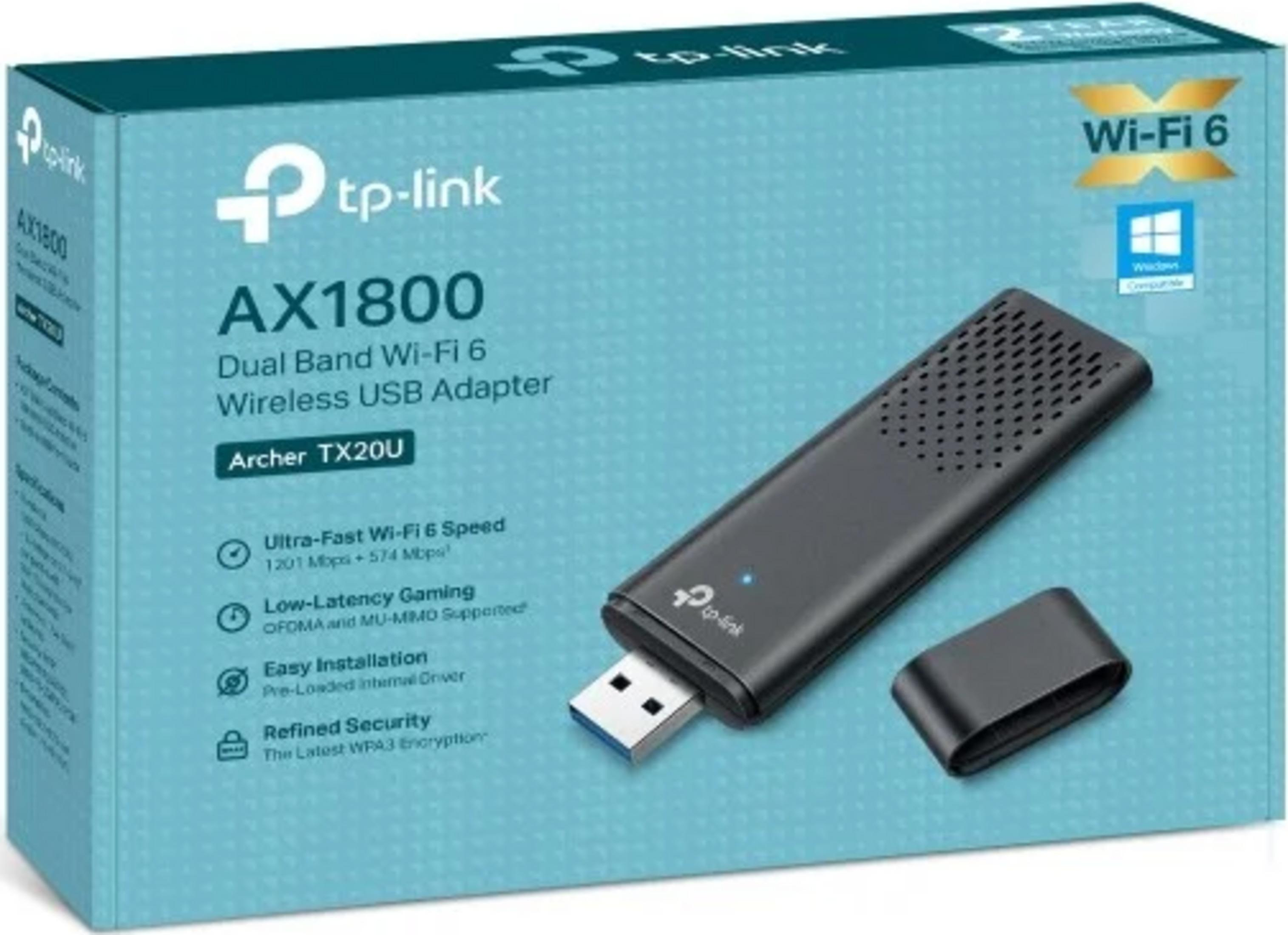 TP-Link AX1800 Dual Band Wi-Fi 6 Wireless USB Adapter in its packaging.