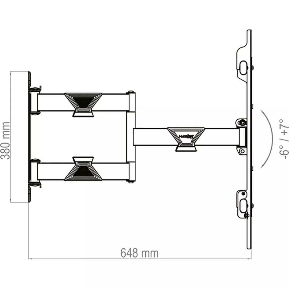 Supporto a braccio girevole, dimensioni 648mm e 380mm, con angolo.