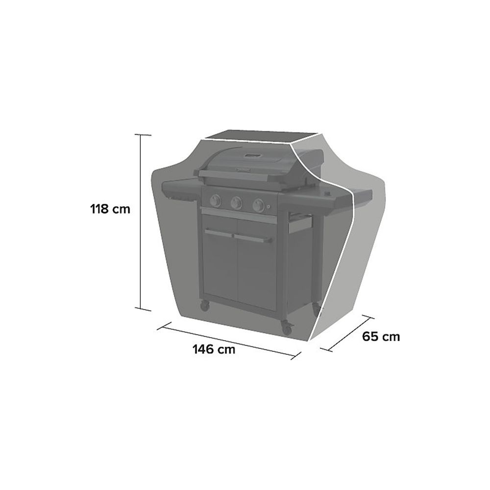 Funda para parrilla con dimensiones 146x65x118 cm.