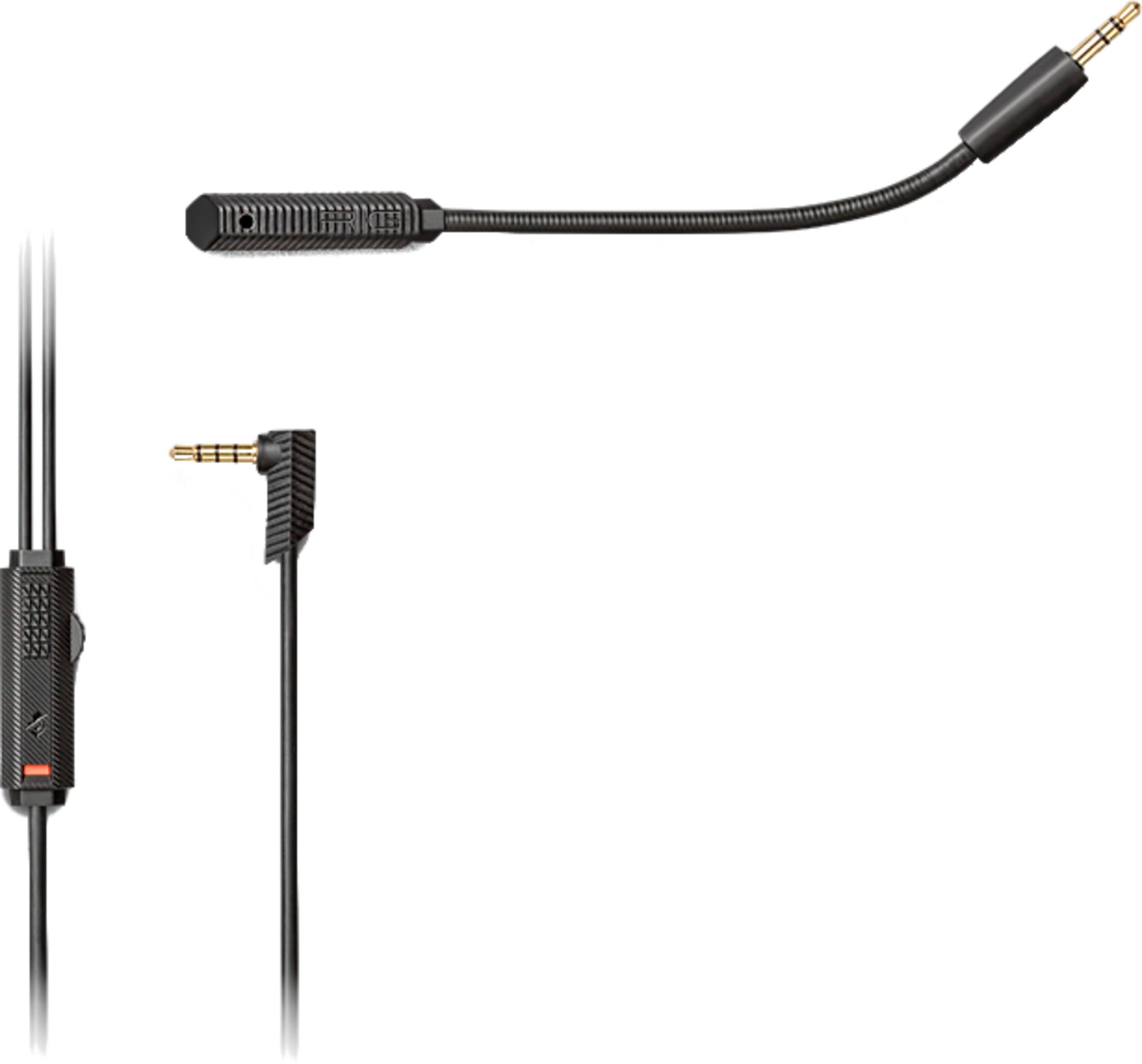 Un microphone de casque noir avec bras flexible et prise jack 3,5 mm.