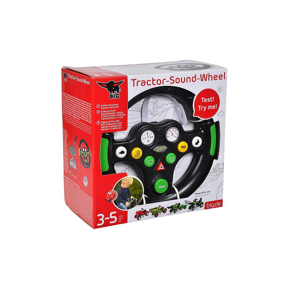 Zabawkowa kierownica traktora z przyciskami, wskaźnikami i dźwiękami farmy.