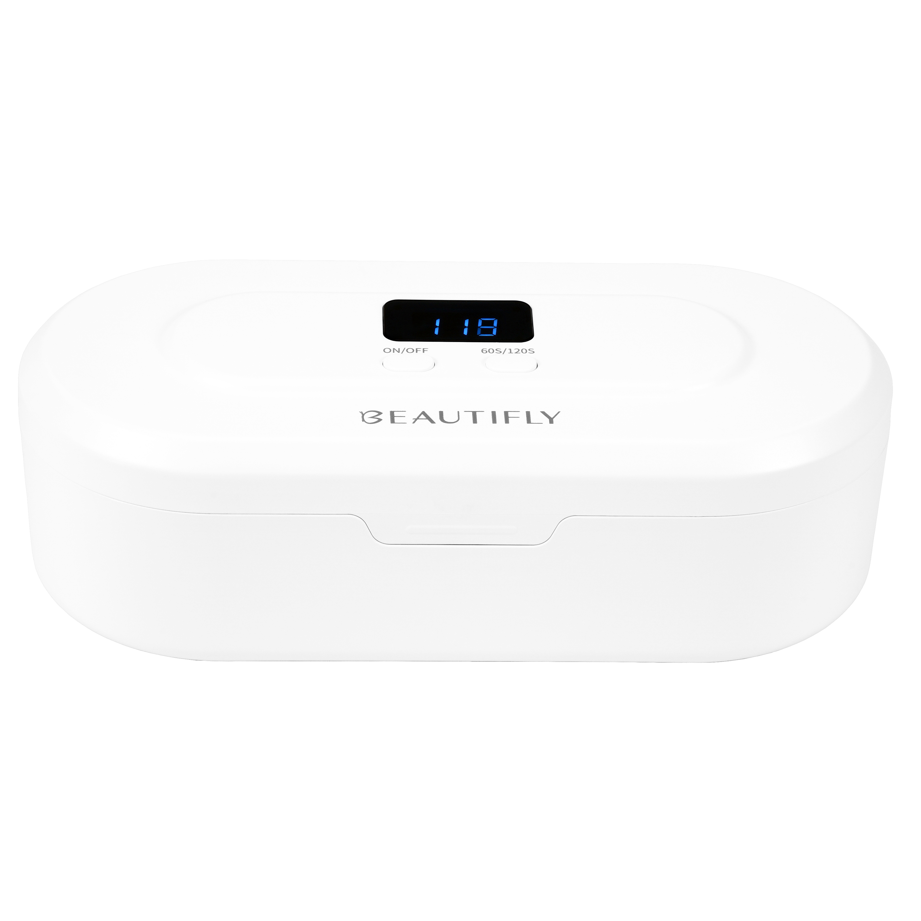 Un dispositivo Beautify bianco con display digitale e pulsanti di controllo.
