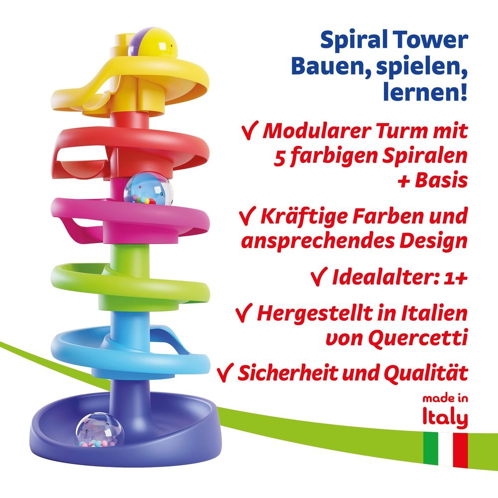 Torre a spirale colorata con palline, consigliata da 1 anno in su. Made in Italy.
