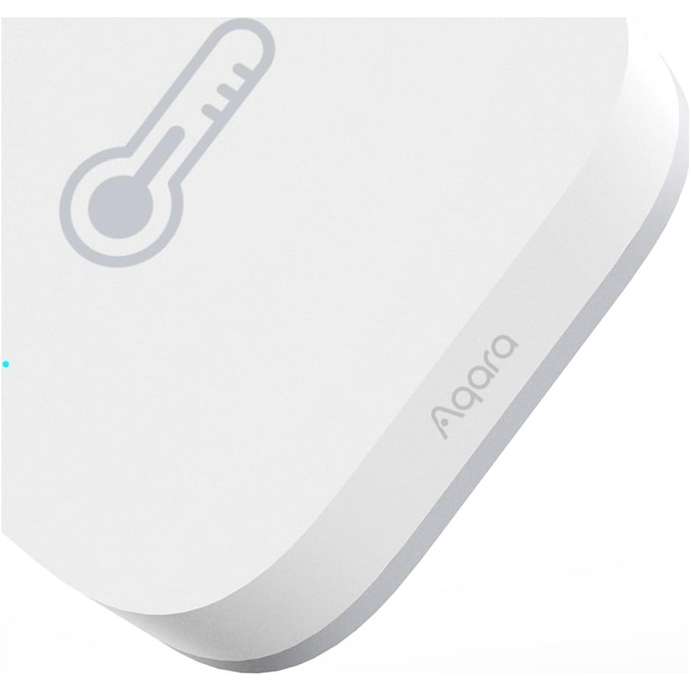 Un dispositivo bianco con icona termometro e logo Aqara.