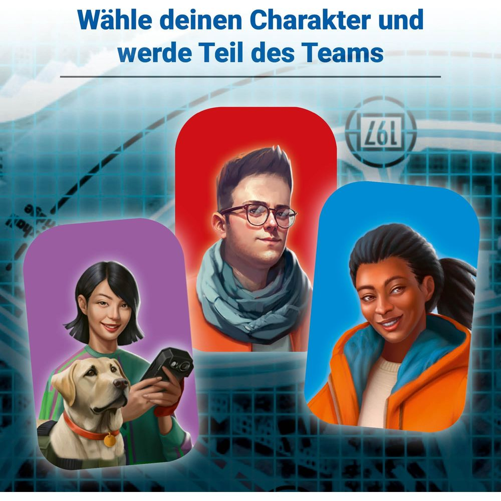 Tre personaggi: donna con cane, uomo con occhiali, donna con coda di cavallo.