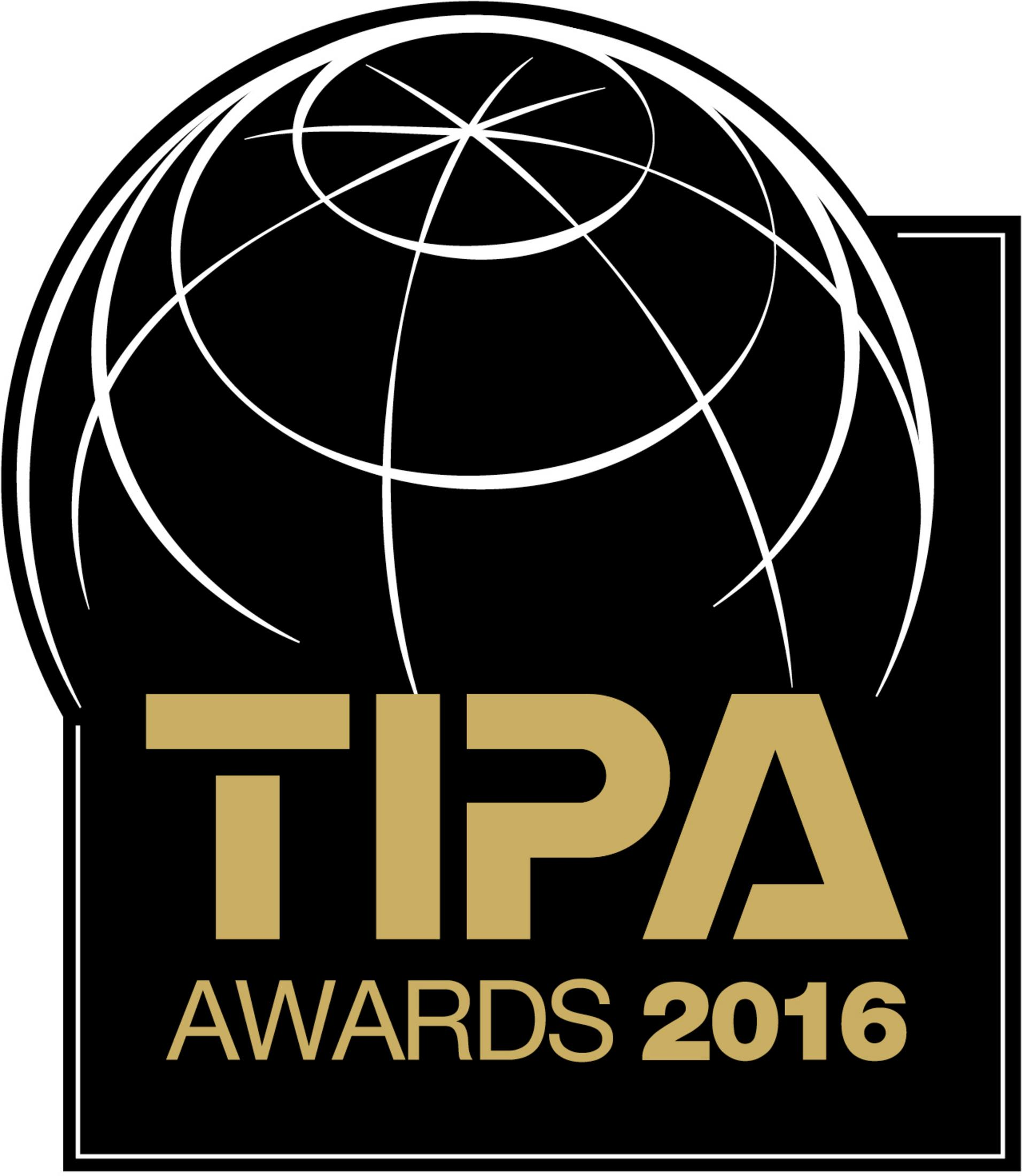 TIPA Awards 2016 logo featuring a stylized globe and gold lettering.