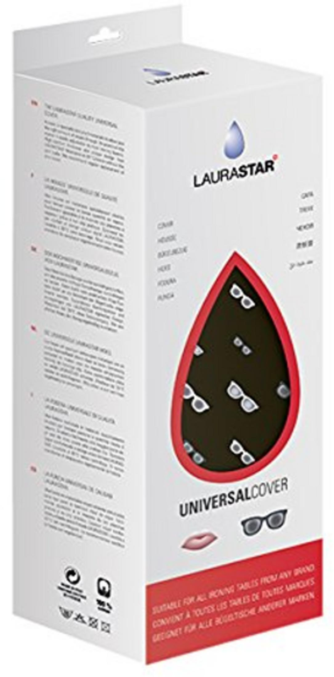 Verpackung für ein Bügelbrettbezug von Laurastar mit Brillenmuster.