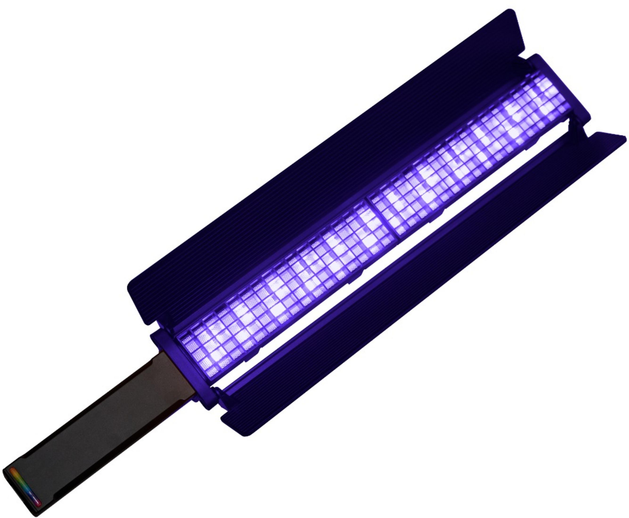 Ein schwarzer UV-Lichtstab mit blauen LEDs und einem schwarzen Griff.