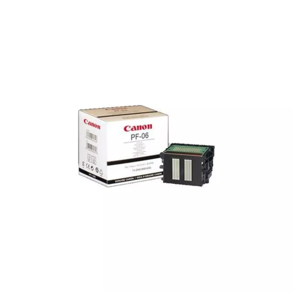 Scatola cartuccia Canon PF-06 e una cartuccia verde su sfondo bianco.