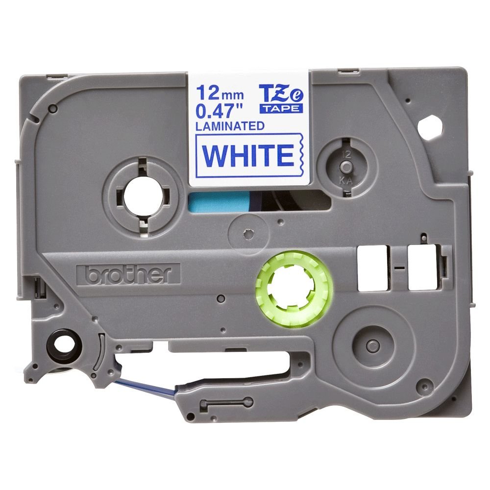 Cassetta grigia Brother con nastro laminato bianco, 12 mm.