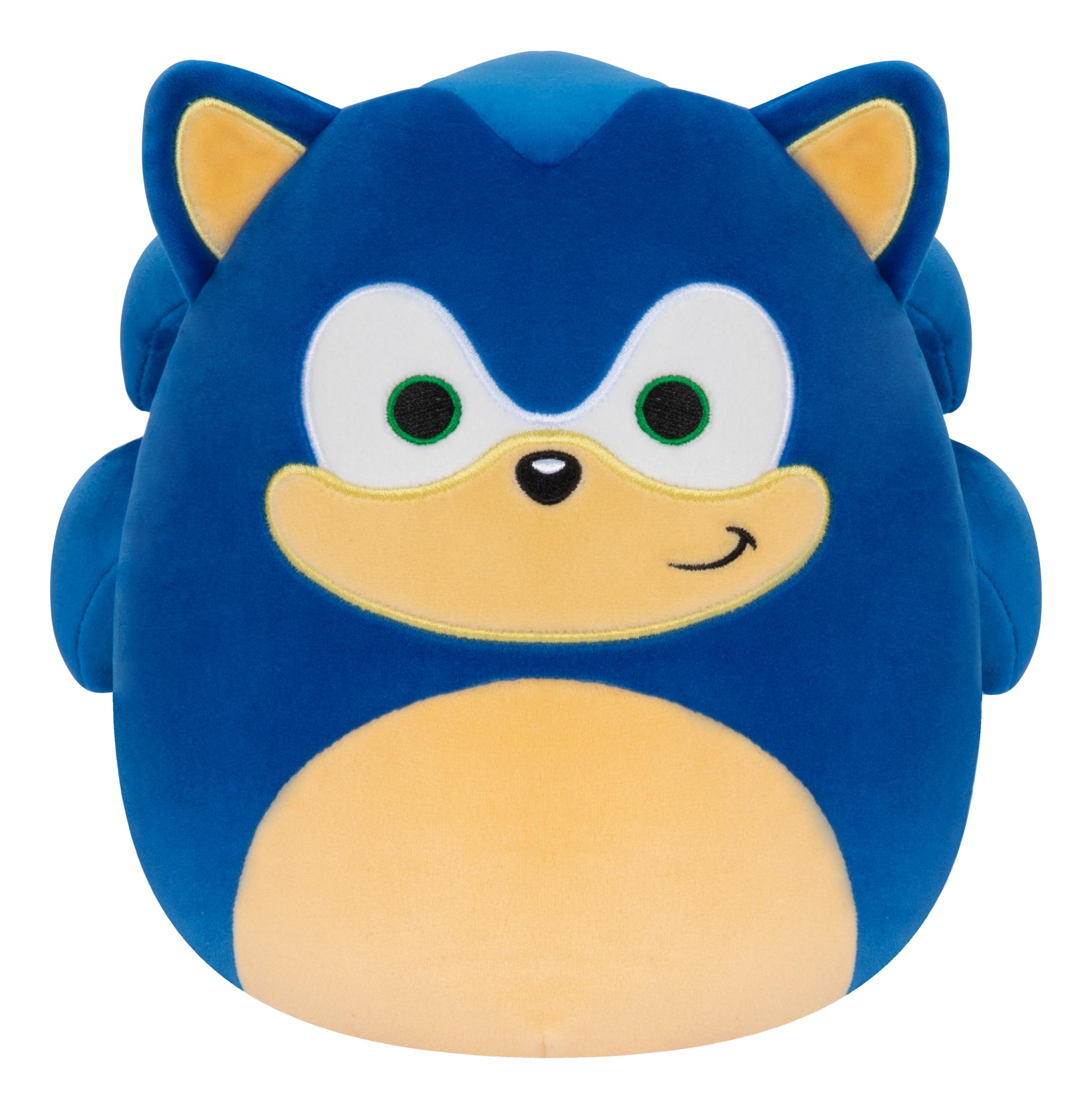 Ein blauer Sonic the Hedgehog Plüsch mit gelben Ohren und Bauch.