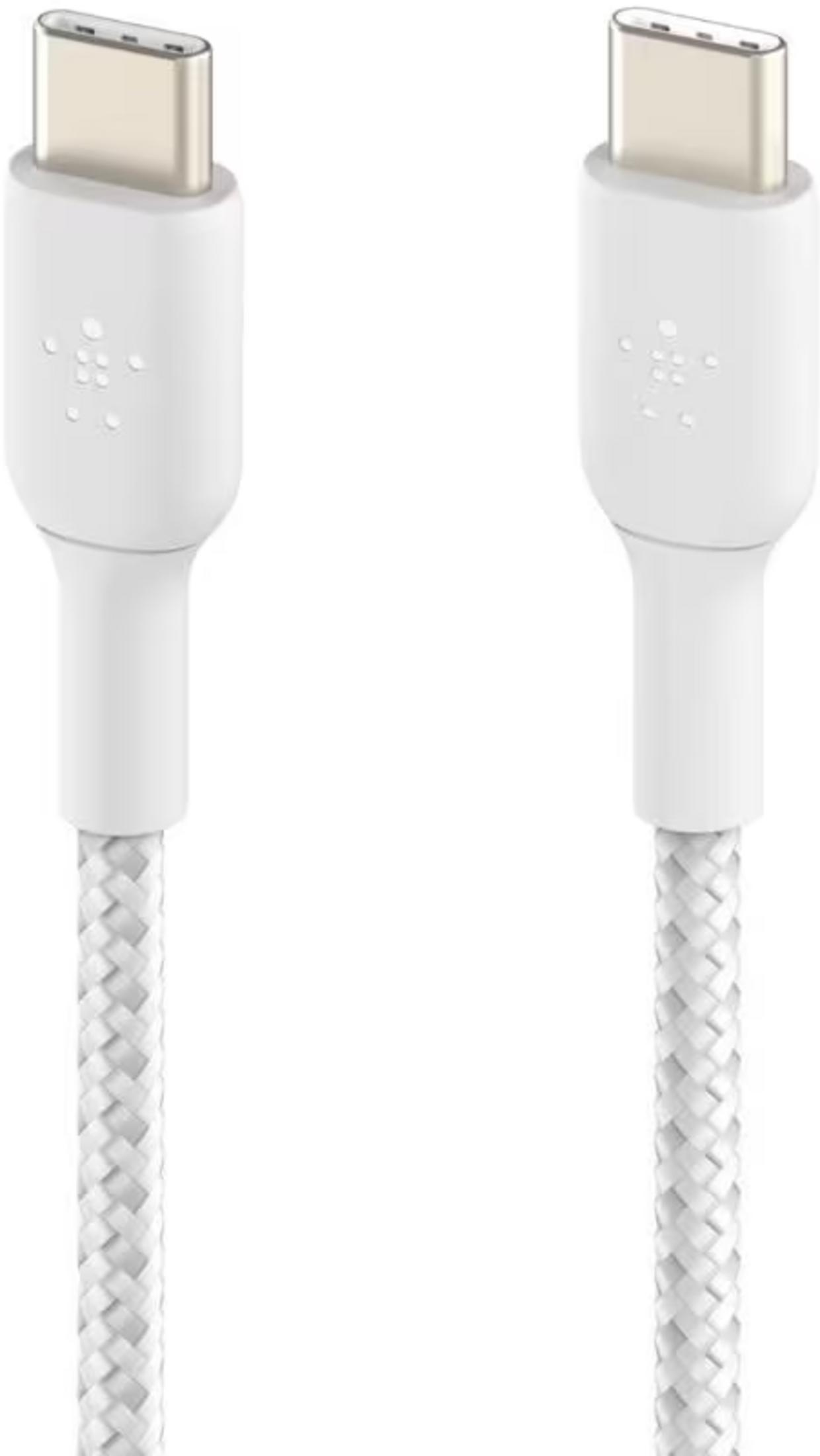 Deux câbles USB-C blancs au design tressé.