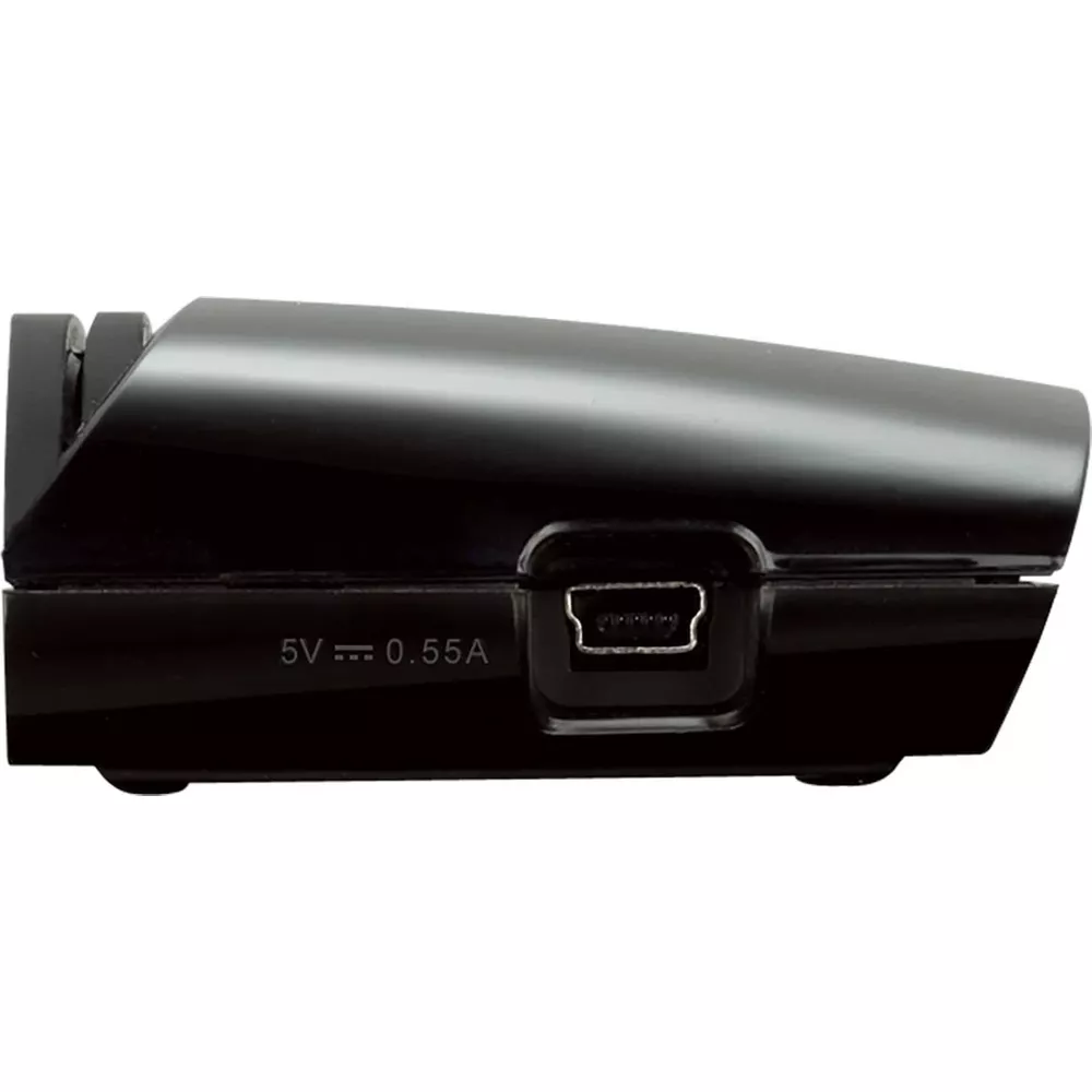 Dispositivo nero con porta mini-USB e etichetta 5V 0,55A.