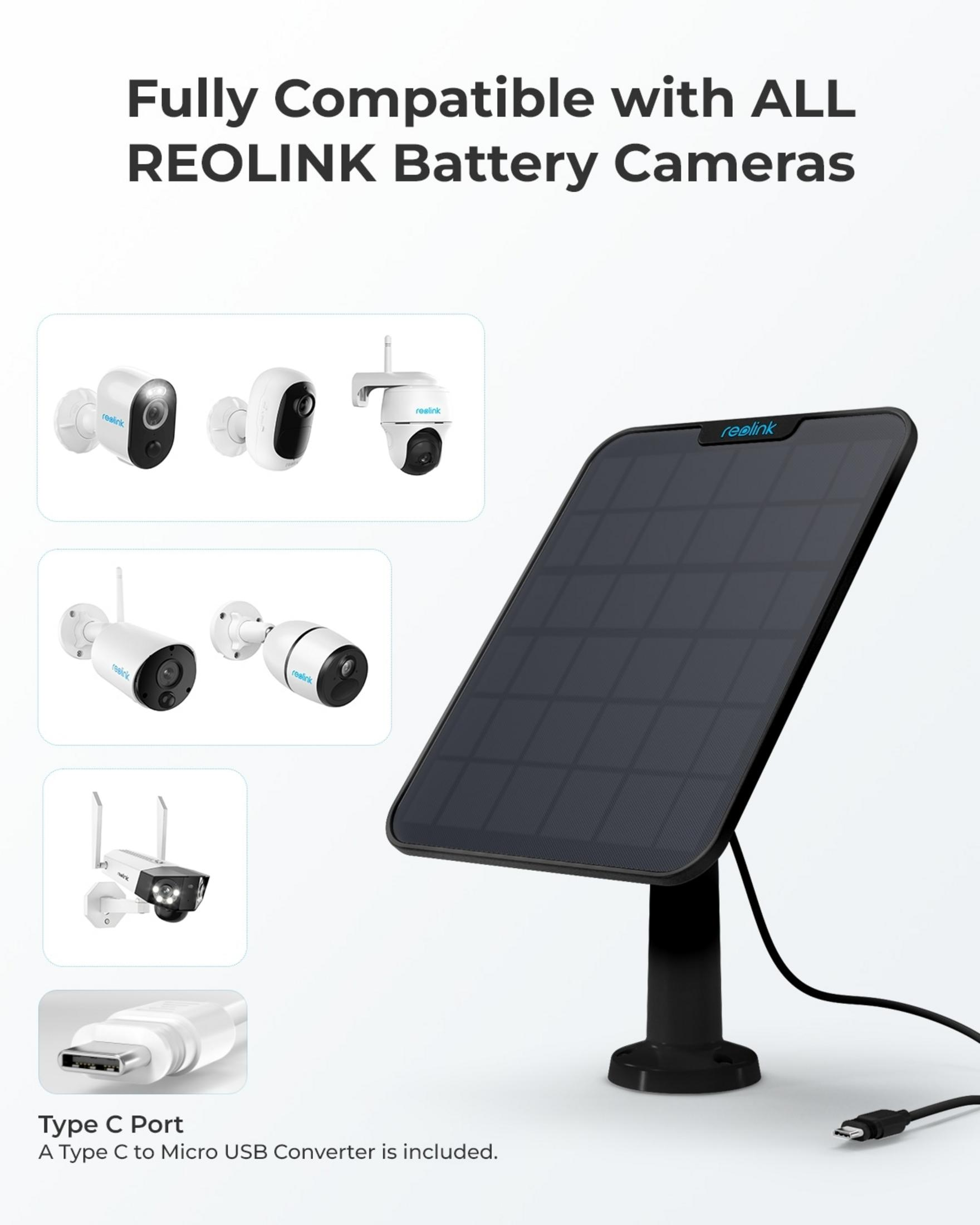Panel solar Reolink con cámaras y puerto de carga.