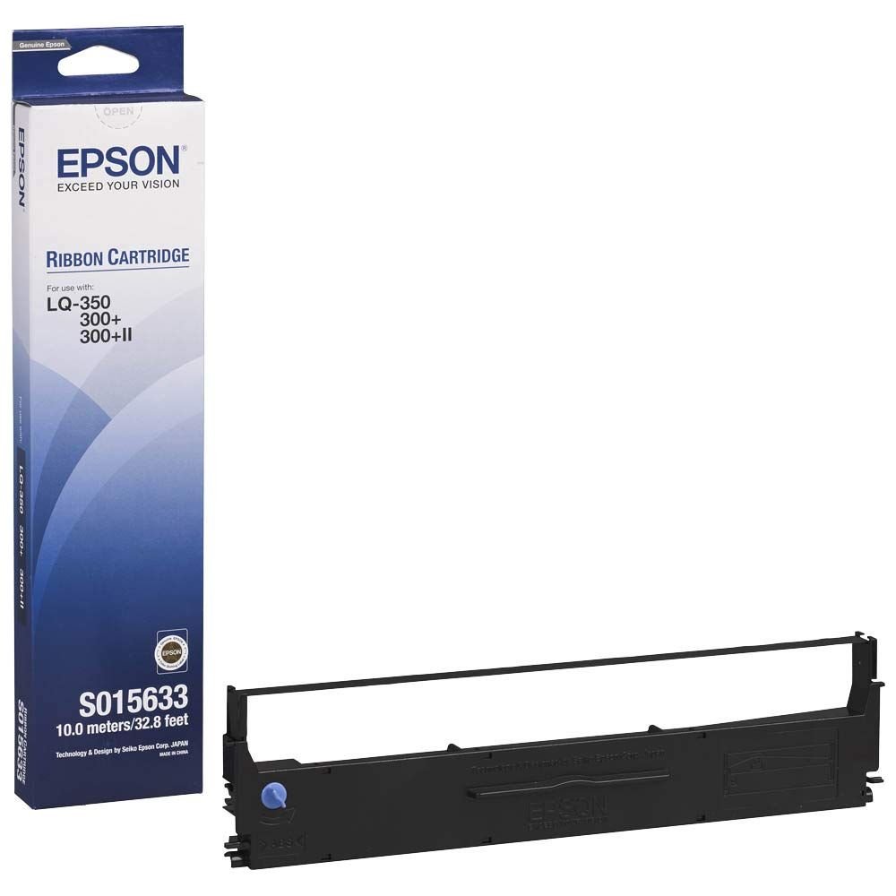 Cartuccia nastro Epson, nera, con confezione e bobina.