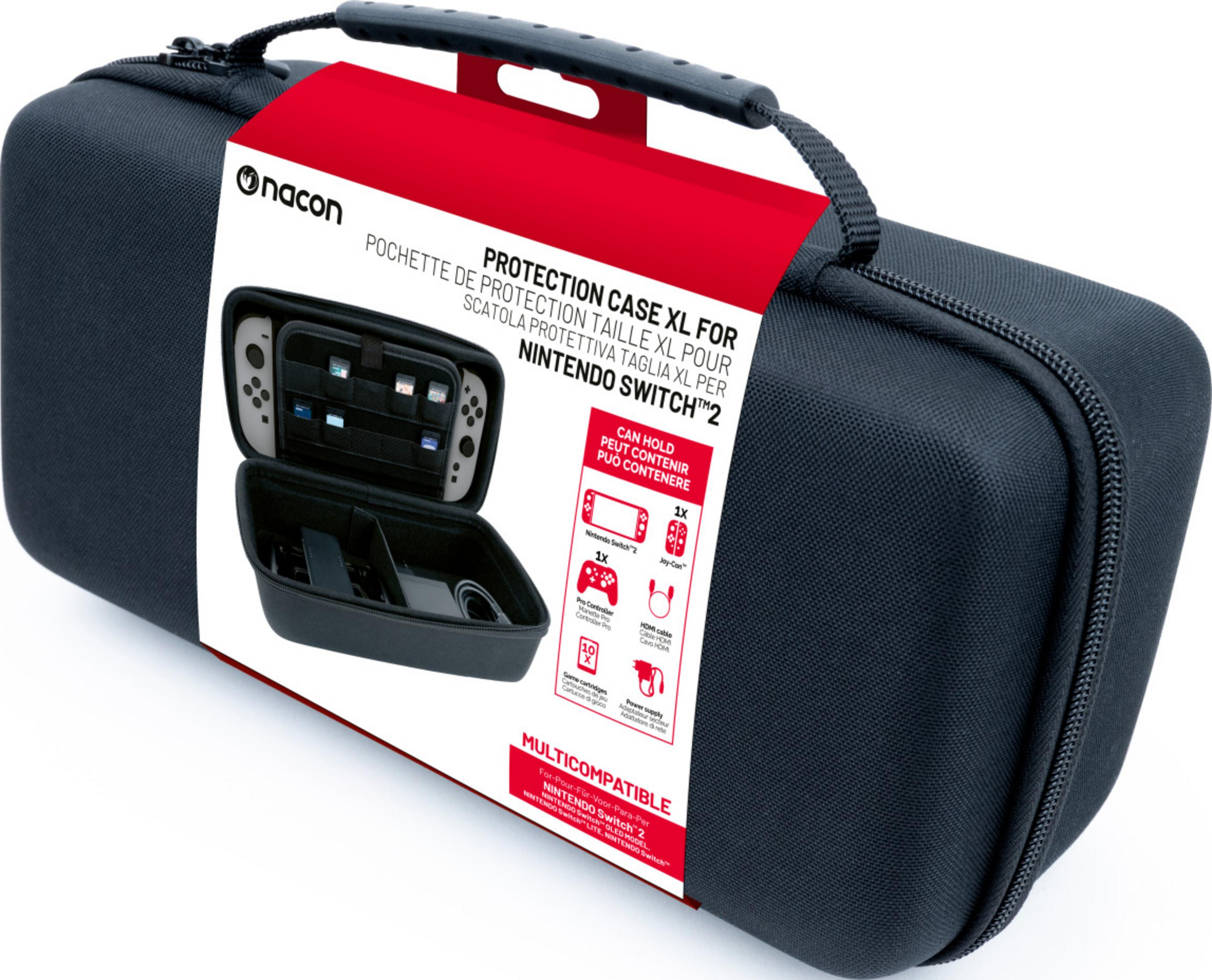 Czarna torba ochronna Nacon XL do Nintendo Switch z akcesoriami.
