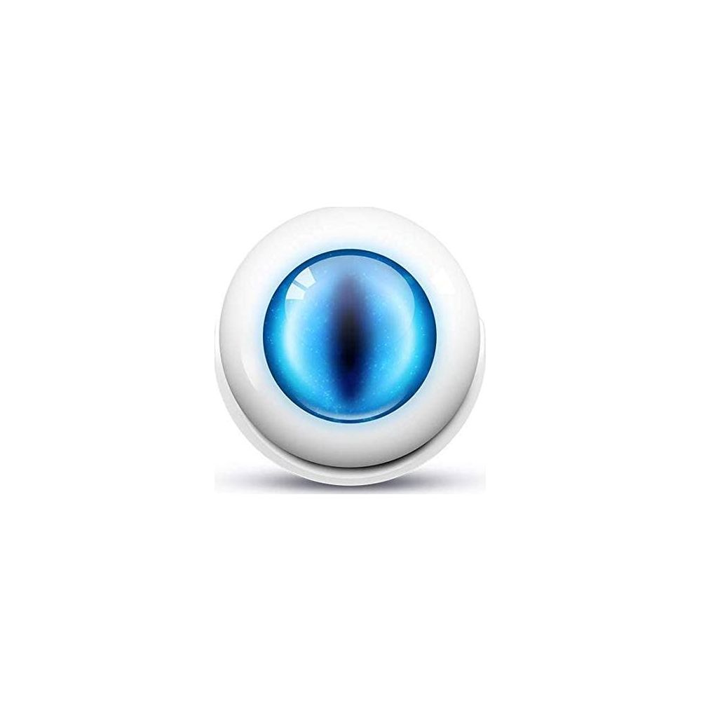 Biała kula z błyszczącym niebieskim rdzeniem, przypominająca oko. Czysty design.