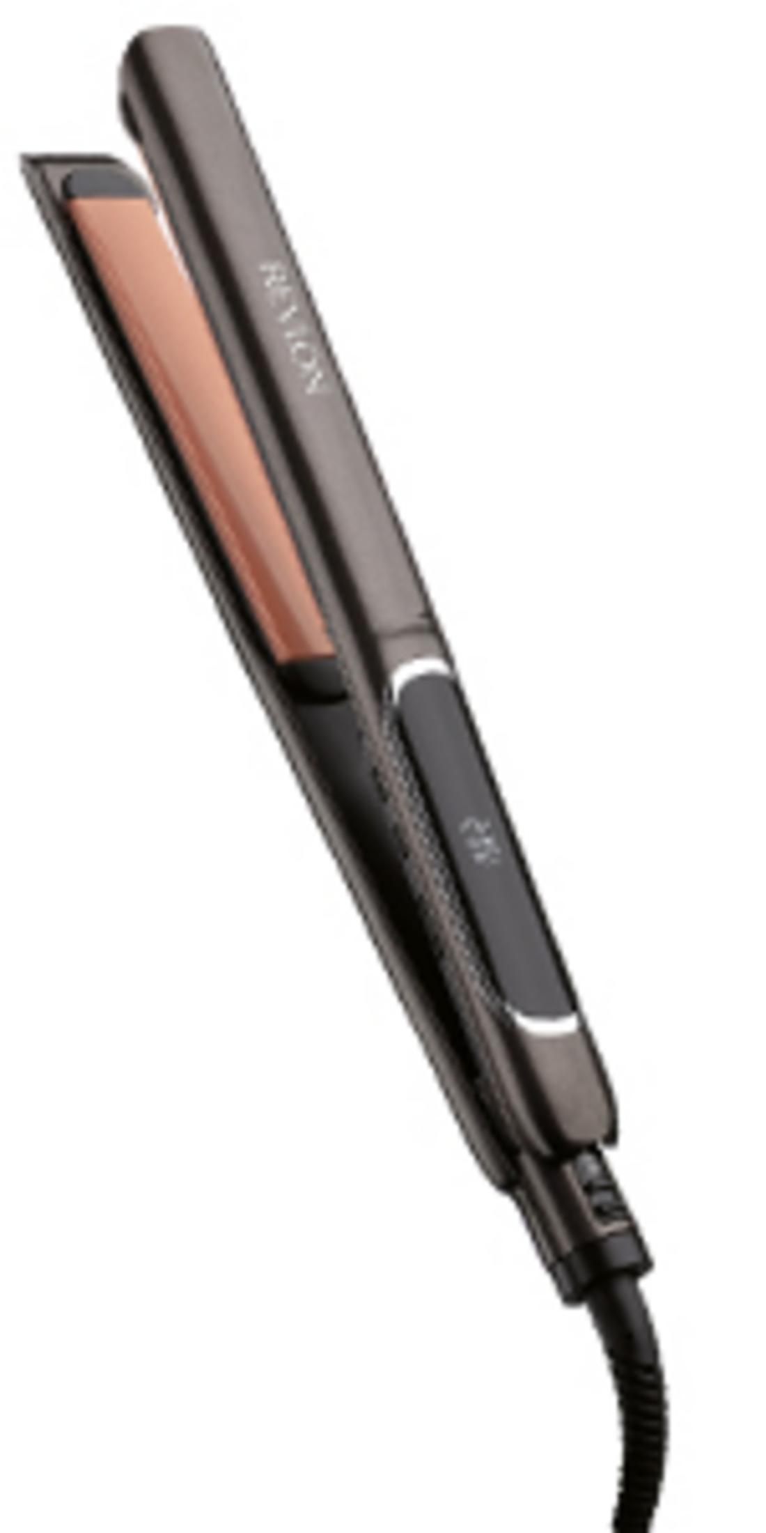 Ciemna prostownica Revlon z miedzianymi płytkami.