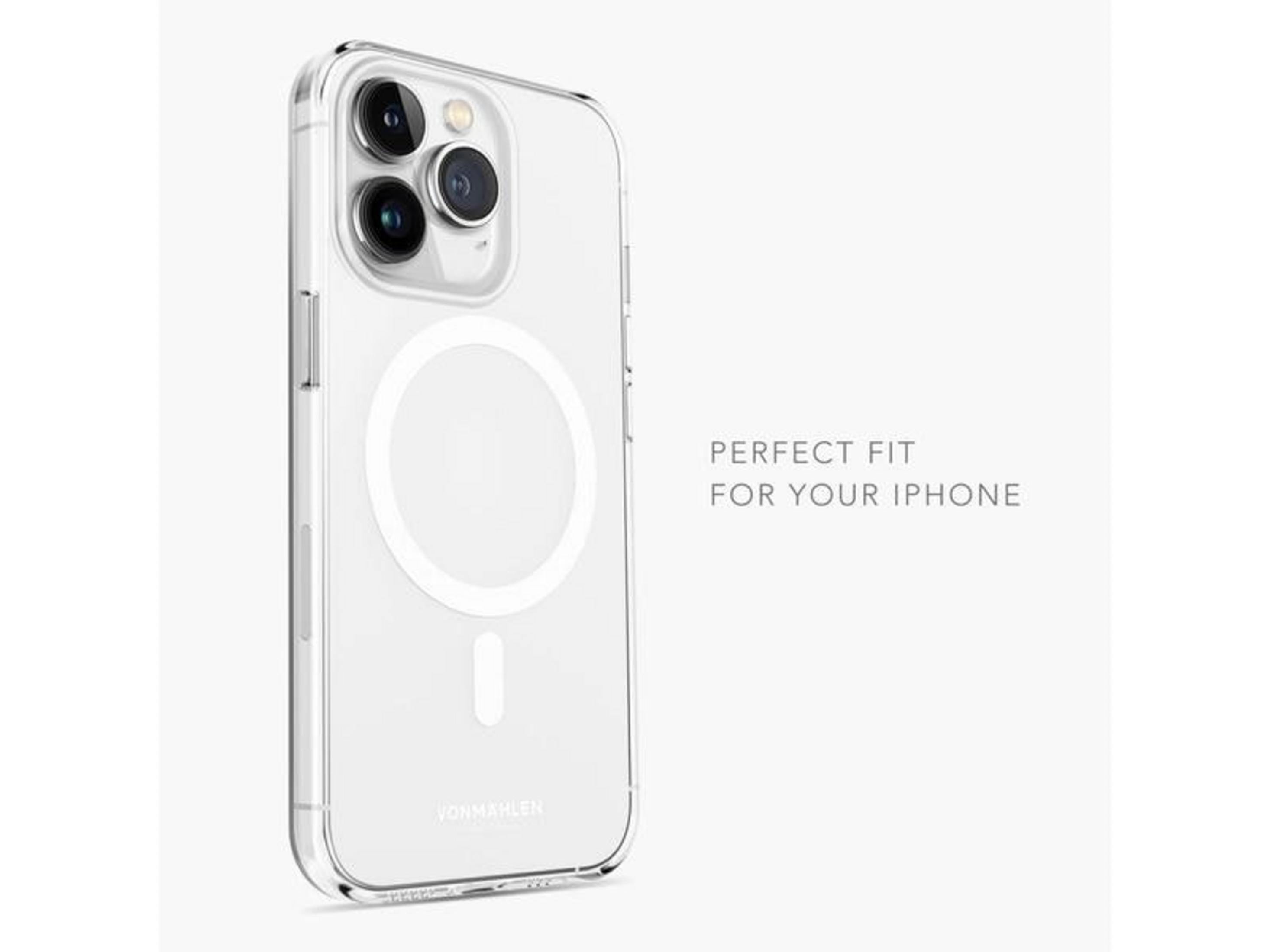 Transparente Hülle mit Kamerabuckel und Magnetring für ein iPhone.