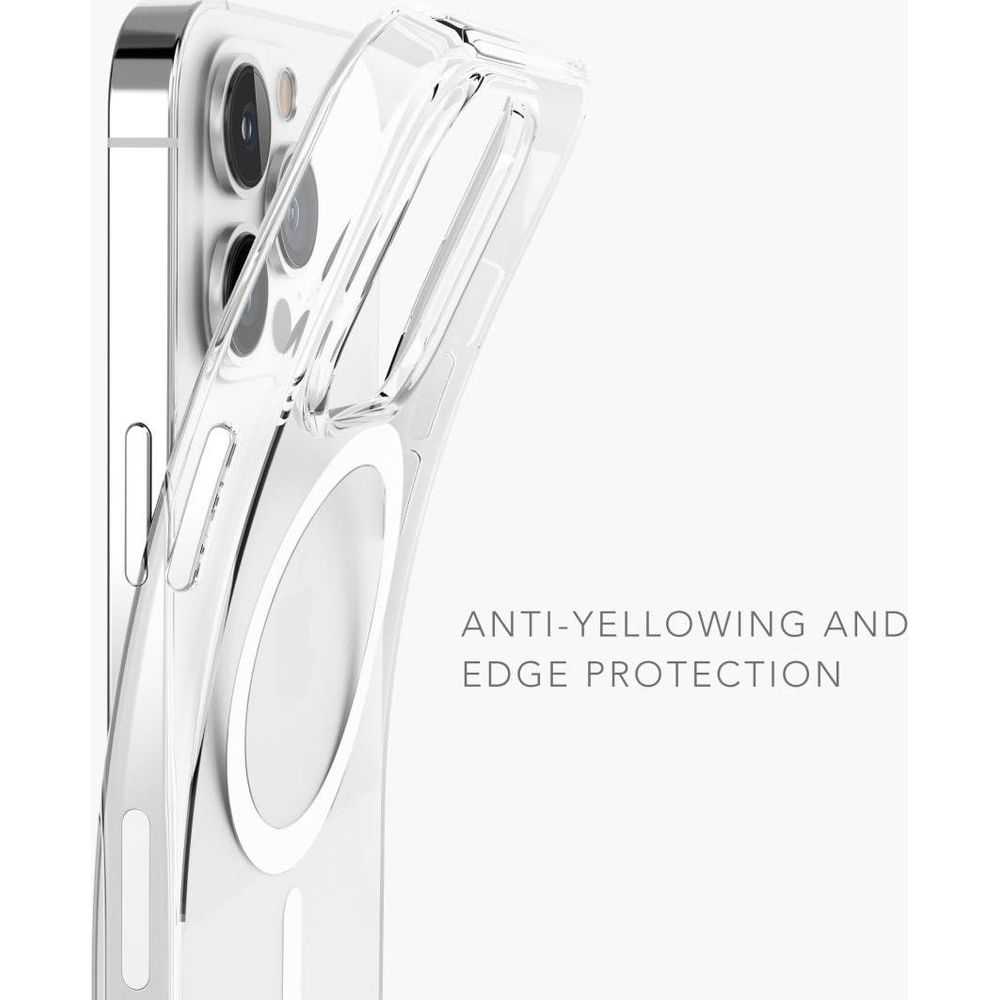 Transparente Handyhülle mit Magnetring, Kanten- und Vergilbungsschutz.