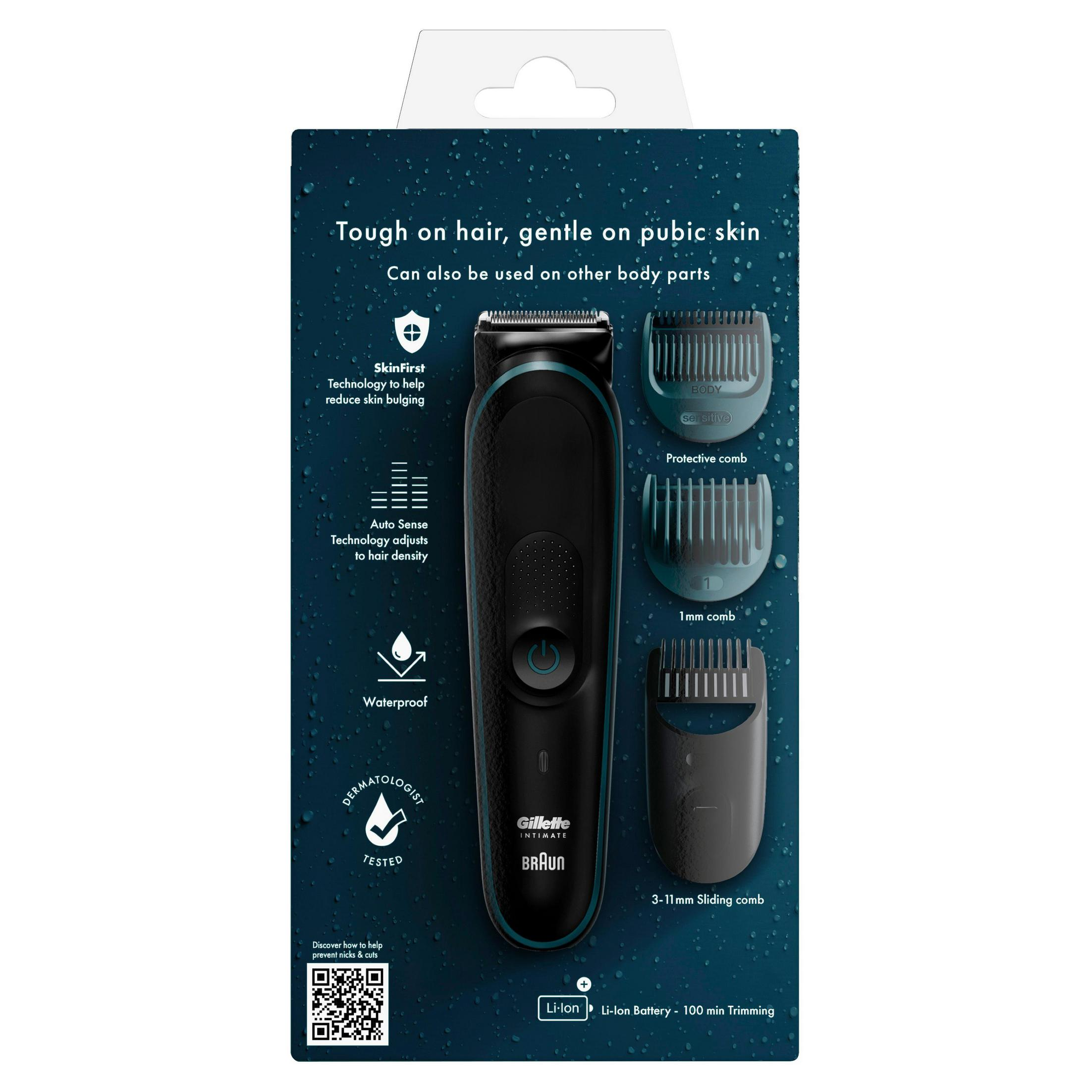 Gillette Intimate Braun Trimmer mit Aufsätzen, wasserdicht, Li-Ion Akku.