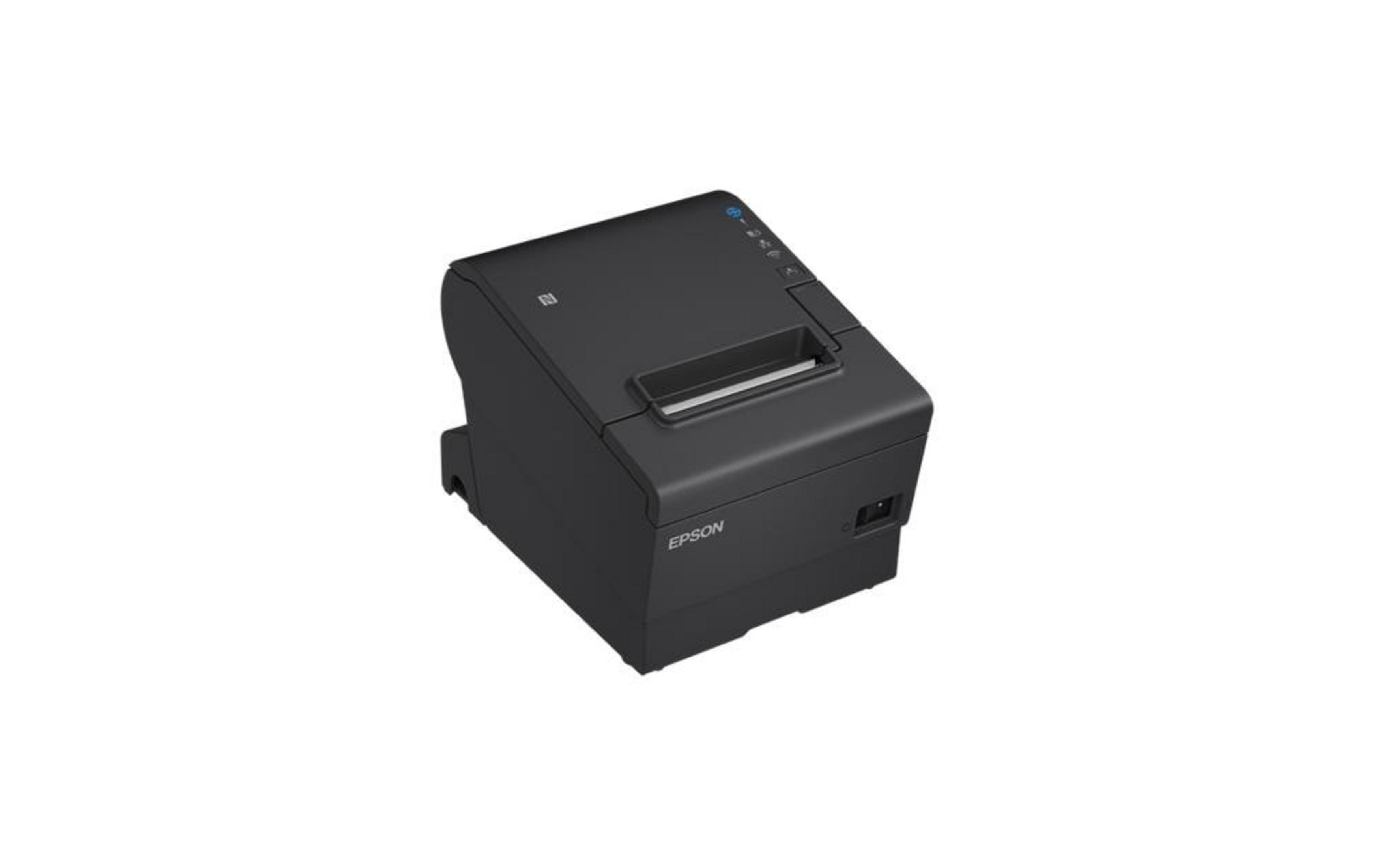 Ein schwarzer Epson Bondrucker mit Bedienelementen auf der Oberseite.