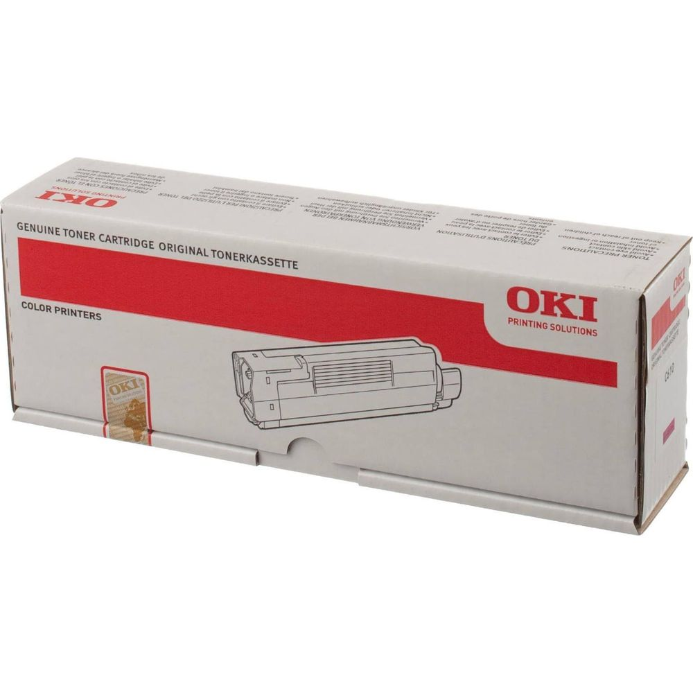 Toner OKI do drukarek kolorowych na białym tle.