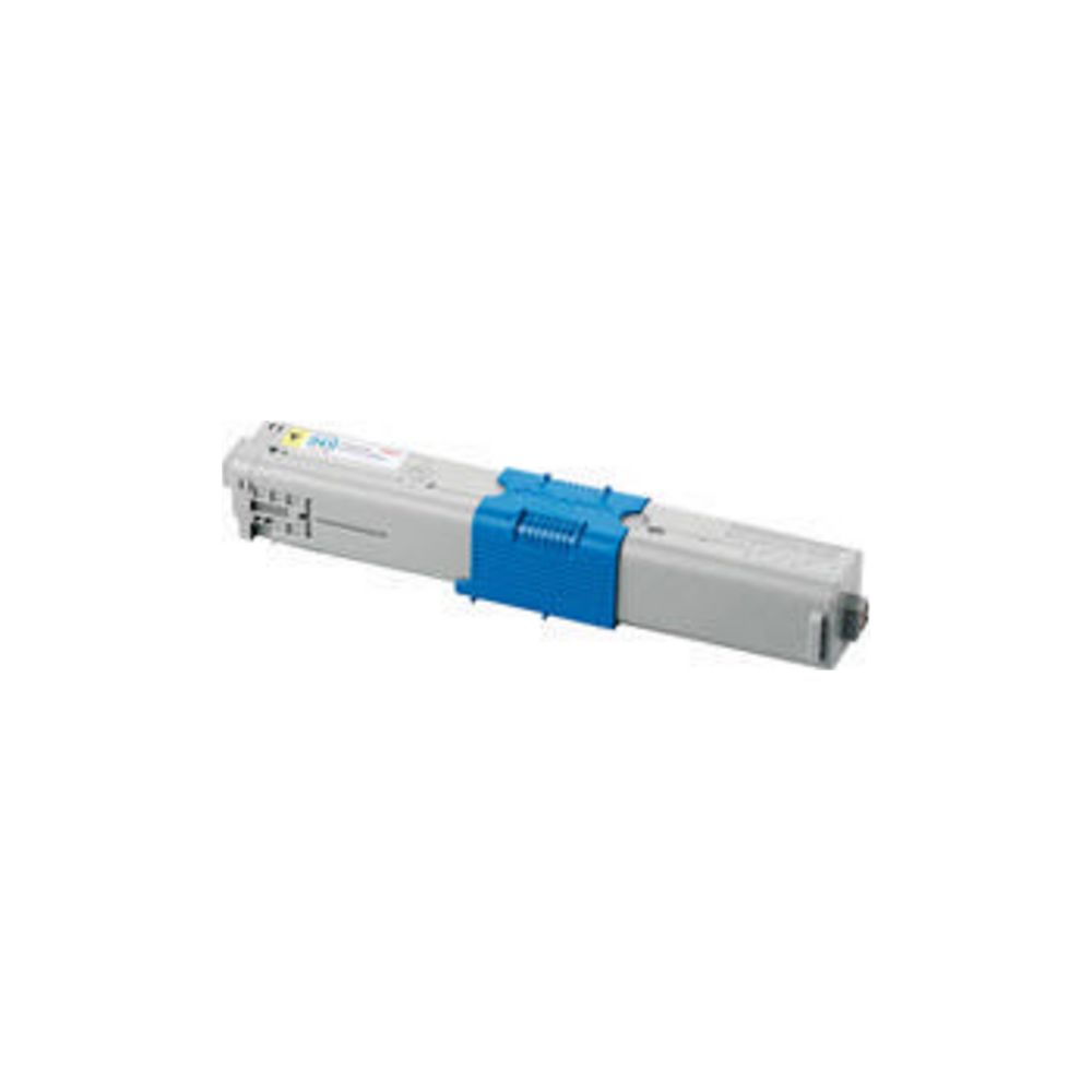 Szary wkład tonera z niebieskim uchwytem i etykietami.