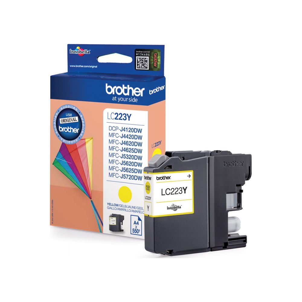A yellow Brother LC223Y ink cartridge box and one cartridge.
