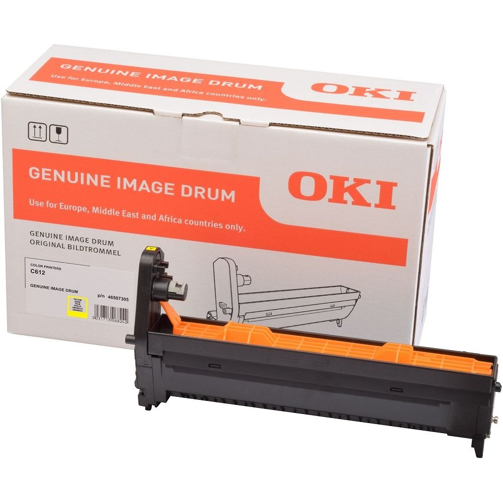 OKI Bildtrommel-Verpackung mit einer orangefarbenen und schwarzen Trommeleinheit.