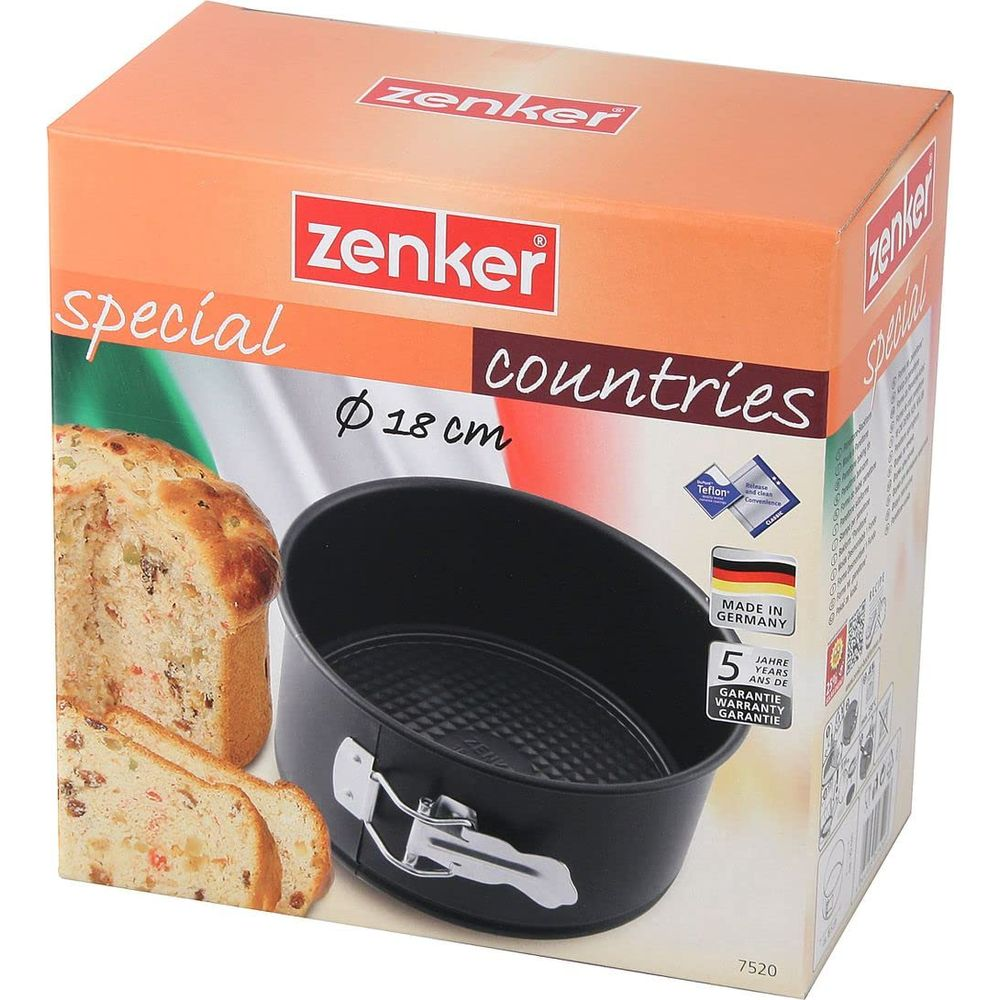 Verpackung für eine Zenker Springform 18cm, mit Brot und italienischer Flagge.