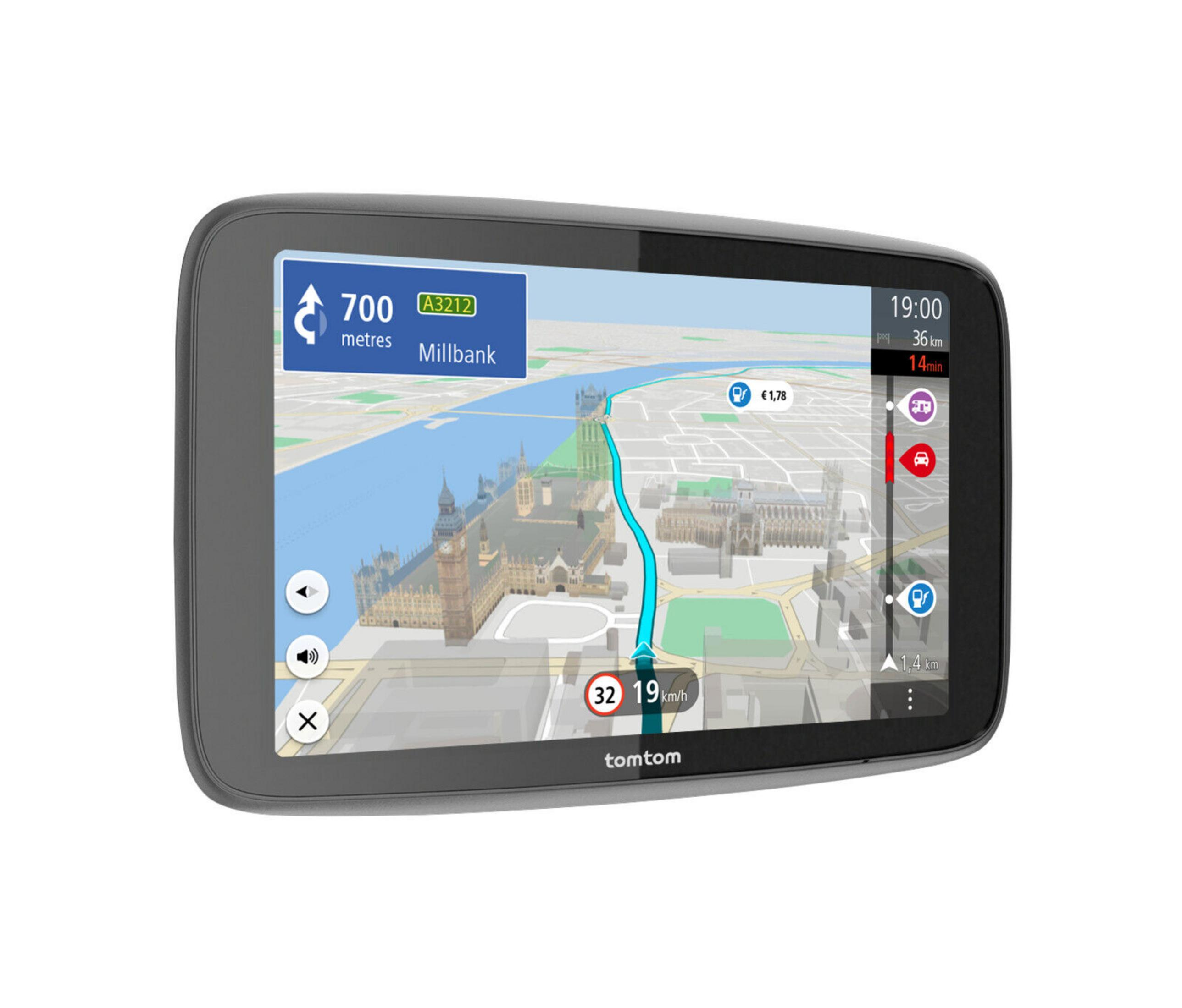 Nawigacja GPS pokazuje trasę przez Londyn z Big Benem.