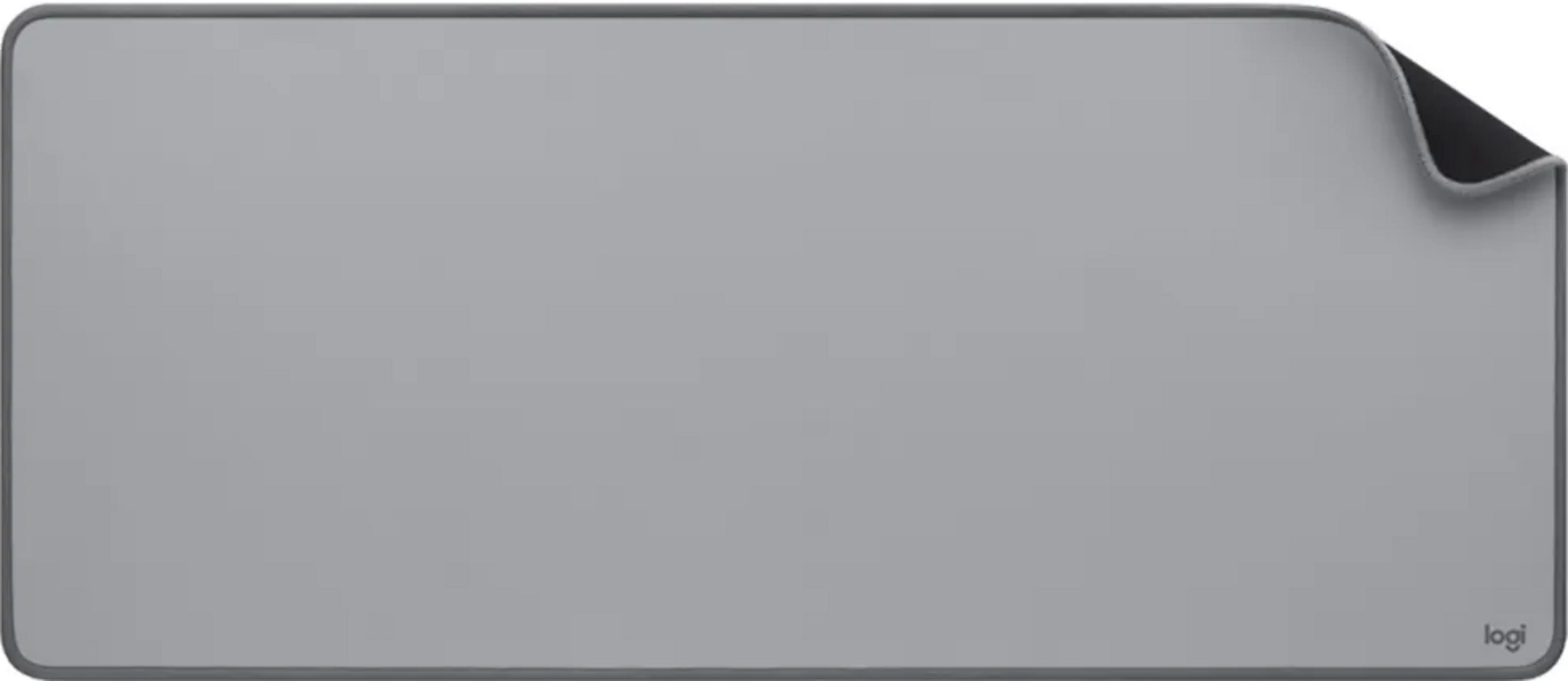 Szara podkładka pod mysz z zaokrąglonymi rogami i czarnym spodem.