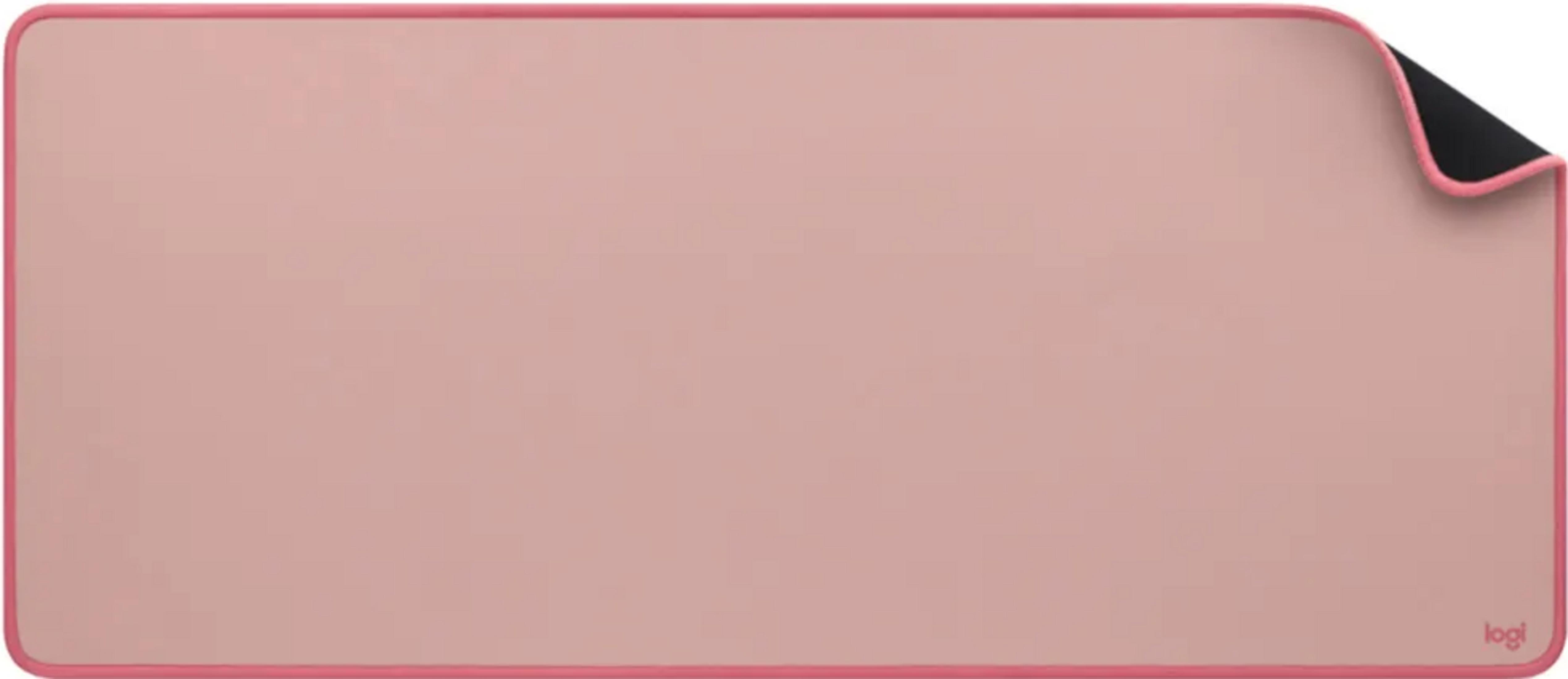 Prostokątna, różowa podkładka pod mysz z różową ramką i czarnym spodem.