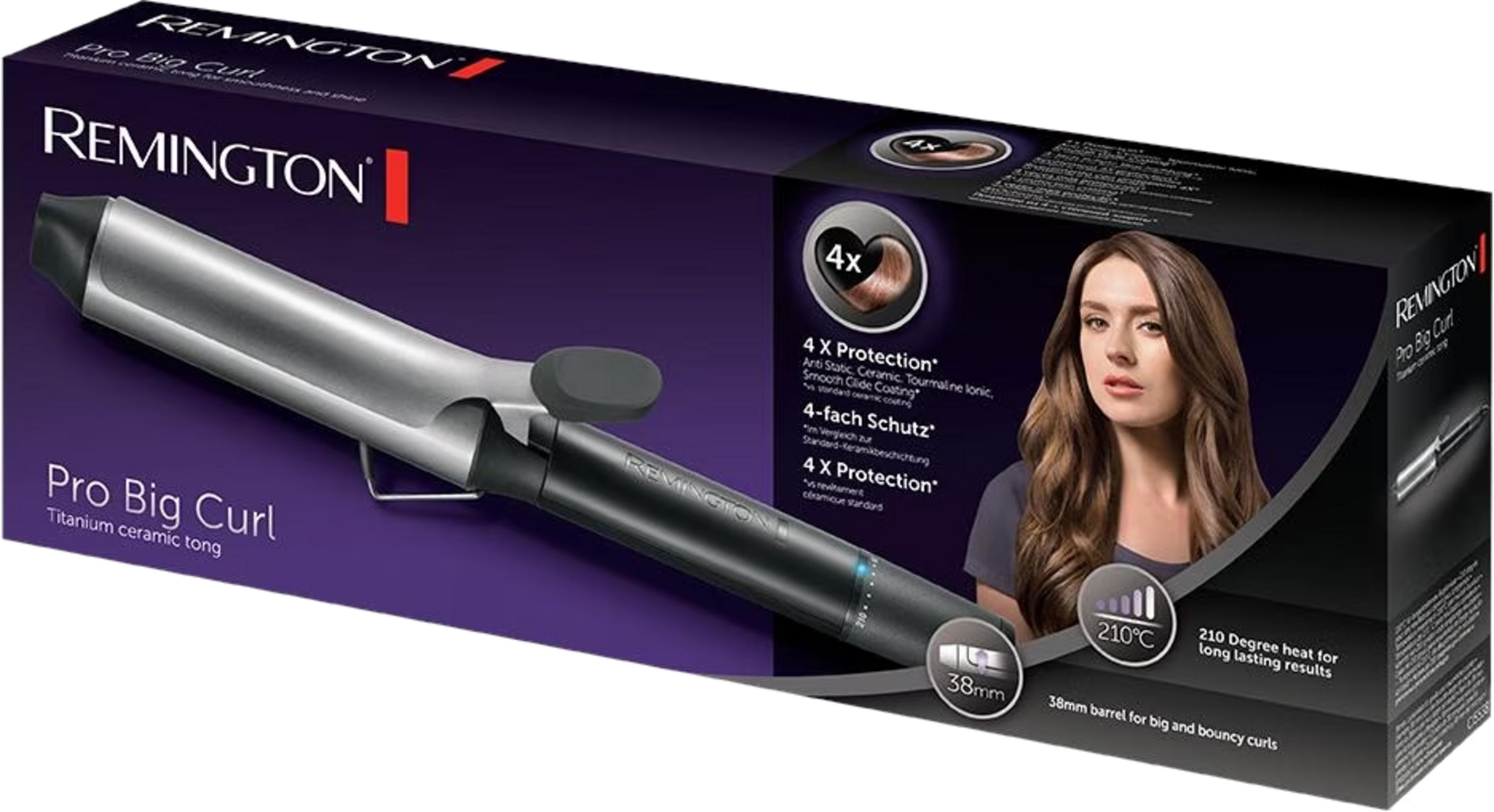 Remington Pro Big Curl Lockenstab-Verpackung mit Lockenstab und Modell.