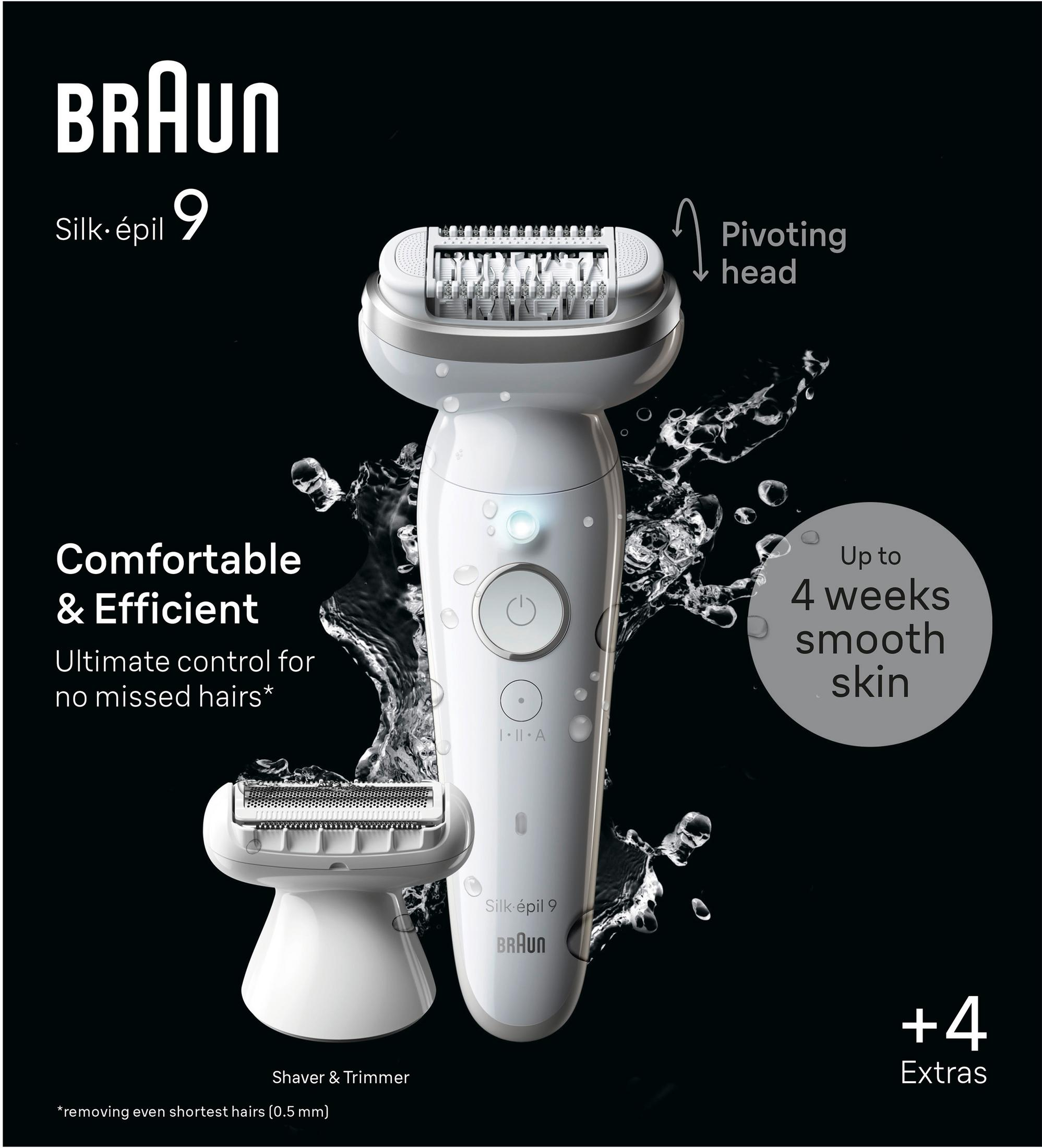 Braun Silk-épil 9 Epilierer mit schwenkbarem Kopf, für bis zu 4 Wochen glatte Haut.
