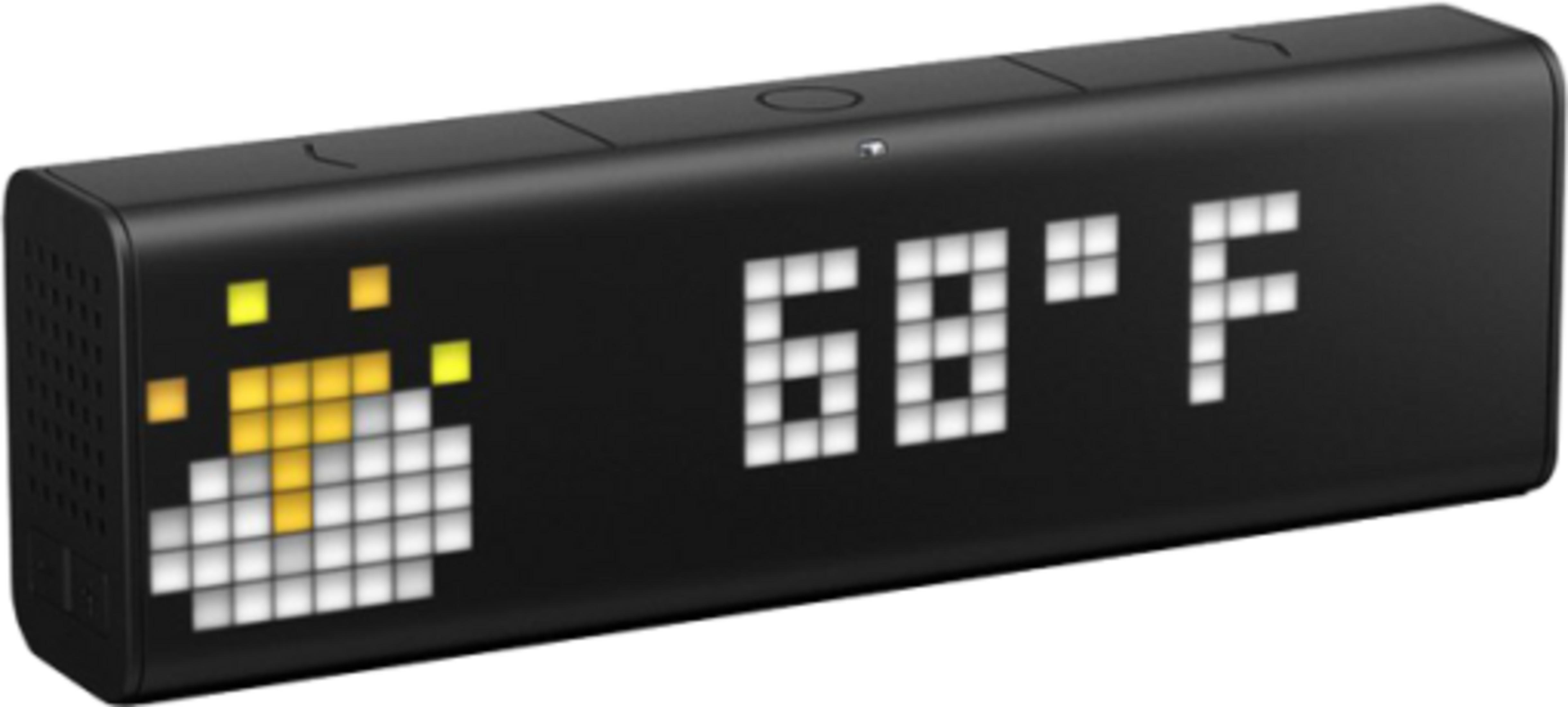 Un appareil noir affiche un personnage pixelisé et 68°F.