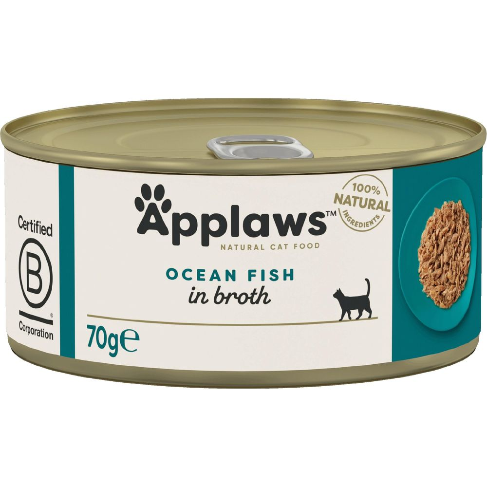 Applaws Katzennahrung: Fisch in Brühe, 70g Dose, 100% natürliche Zutaten.
