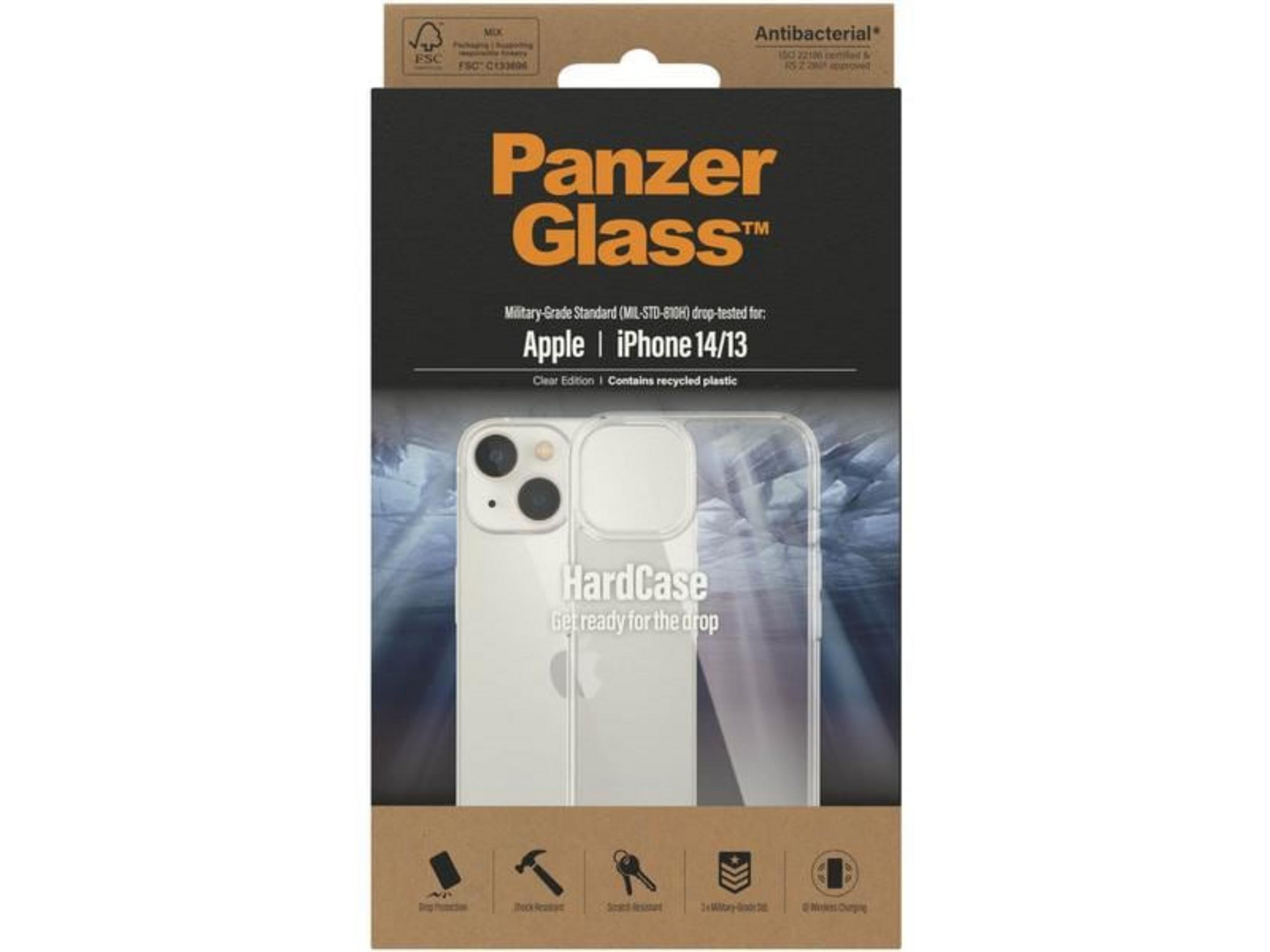 Verpackung für Panzer Glass iPhone 14/13 Hülle mit transparentem Design.