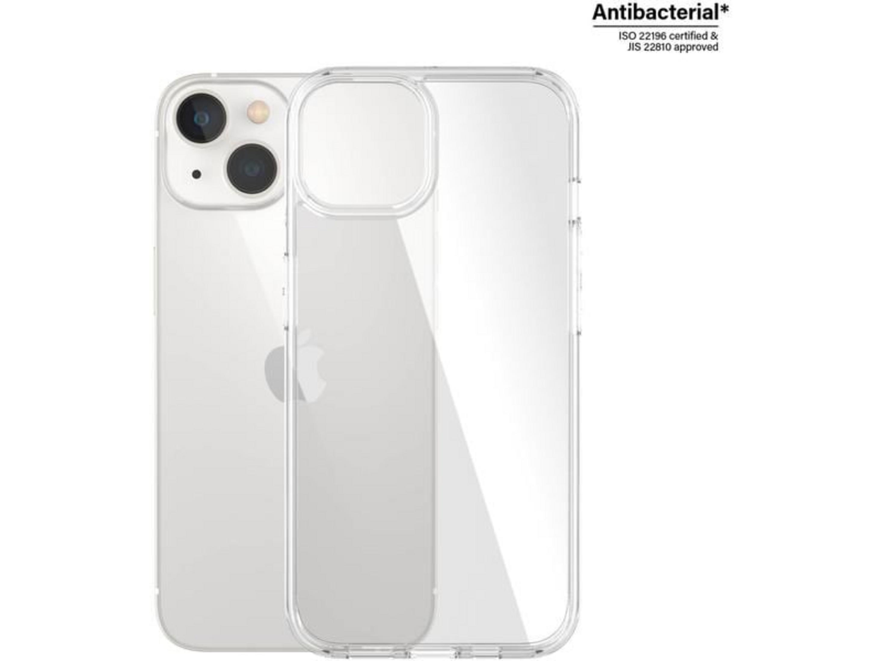 Ein durchsichtiges Handyhülle liegt neben einem weißen Handy.