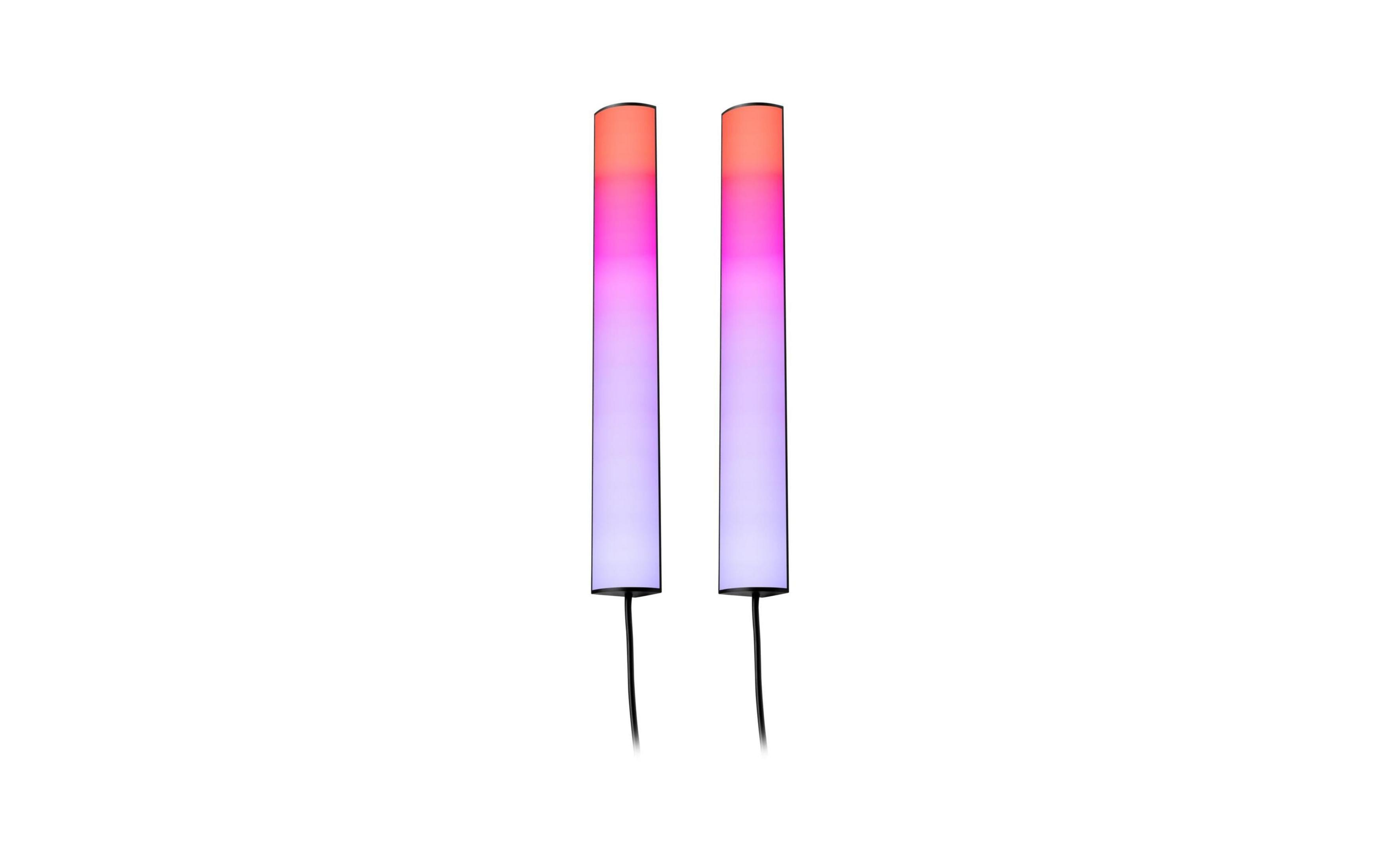 Zwei vertikale Lichter mit Farbverlauf von Rot über Pink zu Lila.
