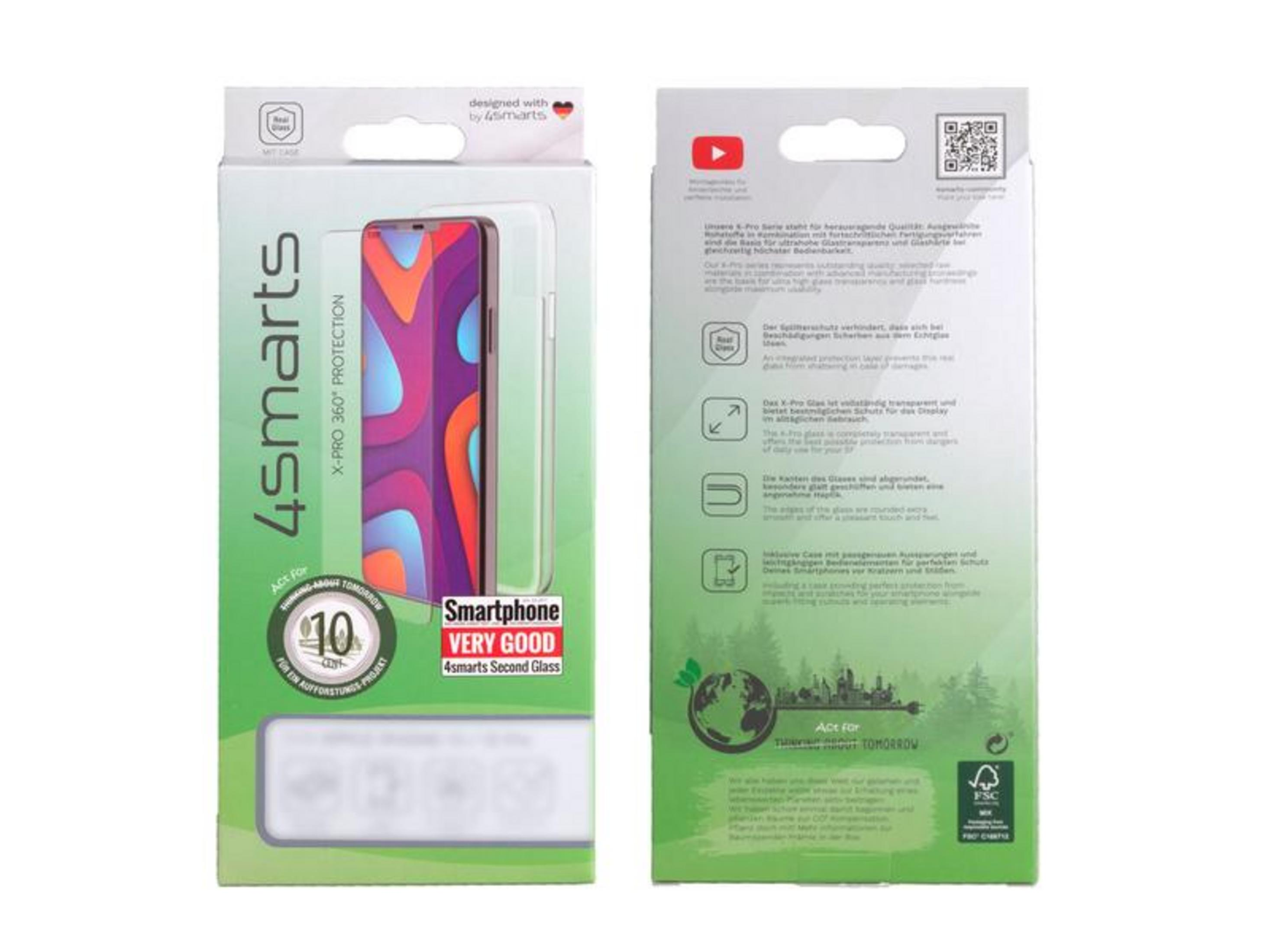 Confezione per vetro protettivo 4smarts X-PRO 360° con immagine smartphone.