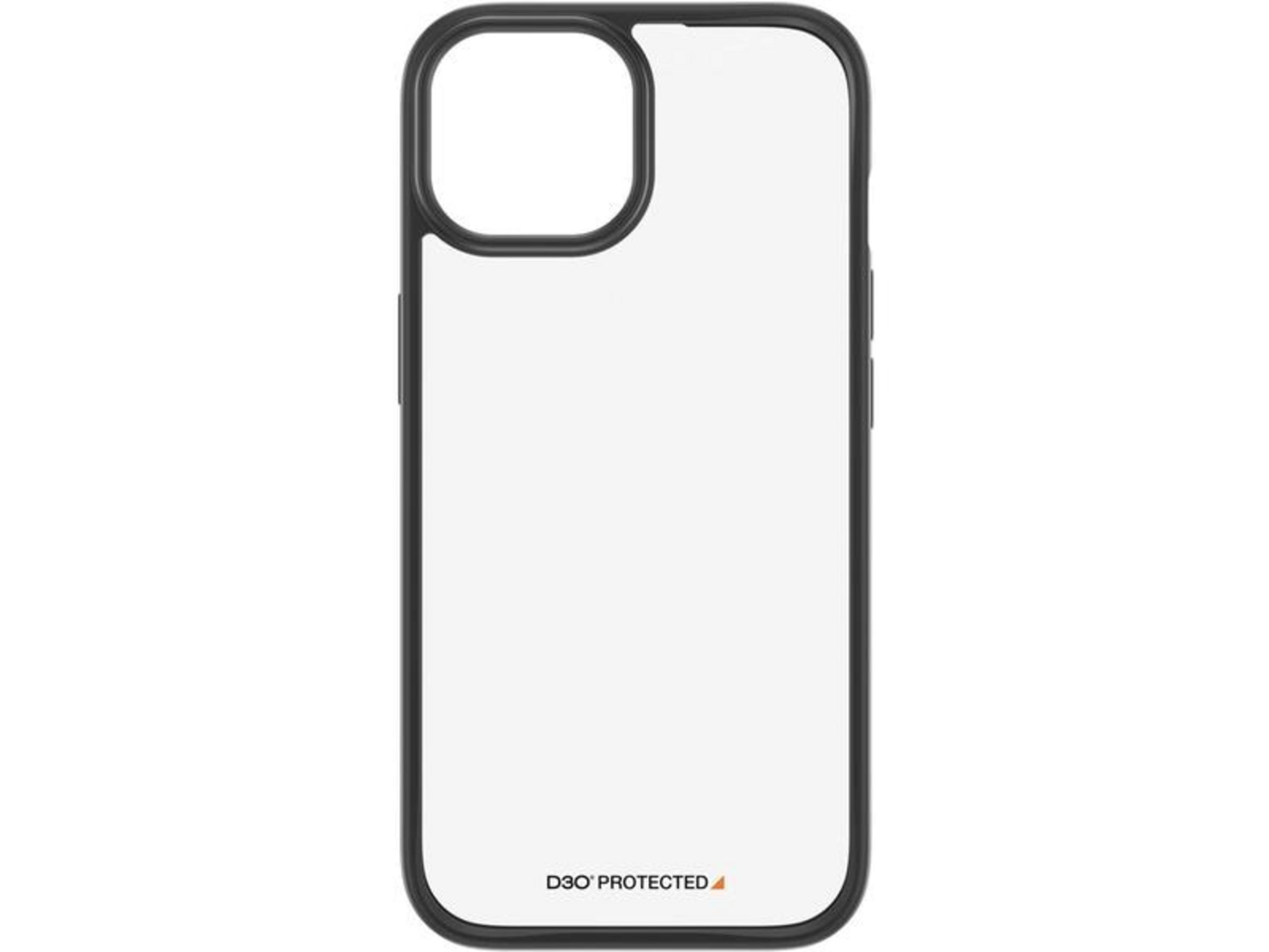 Transparente Hülle mit schwarzem Rand für ein Smartphone, mit "D3O PROTECTED"-Schriftzug.