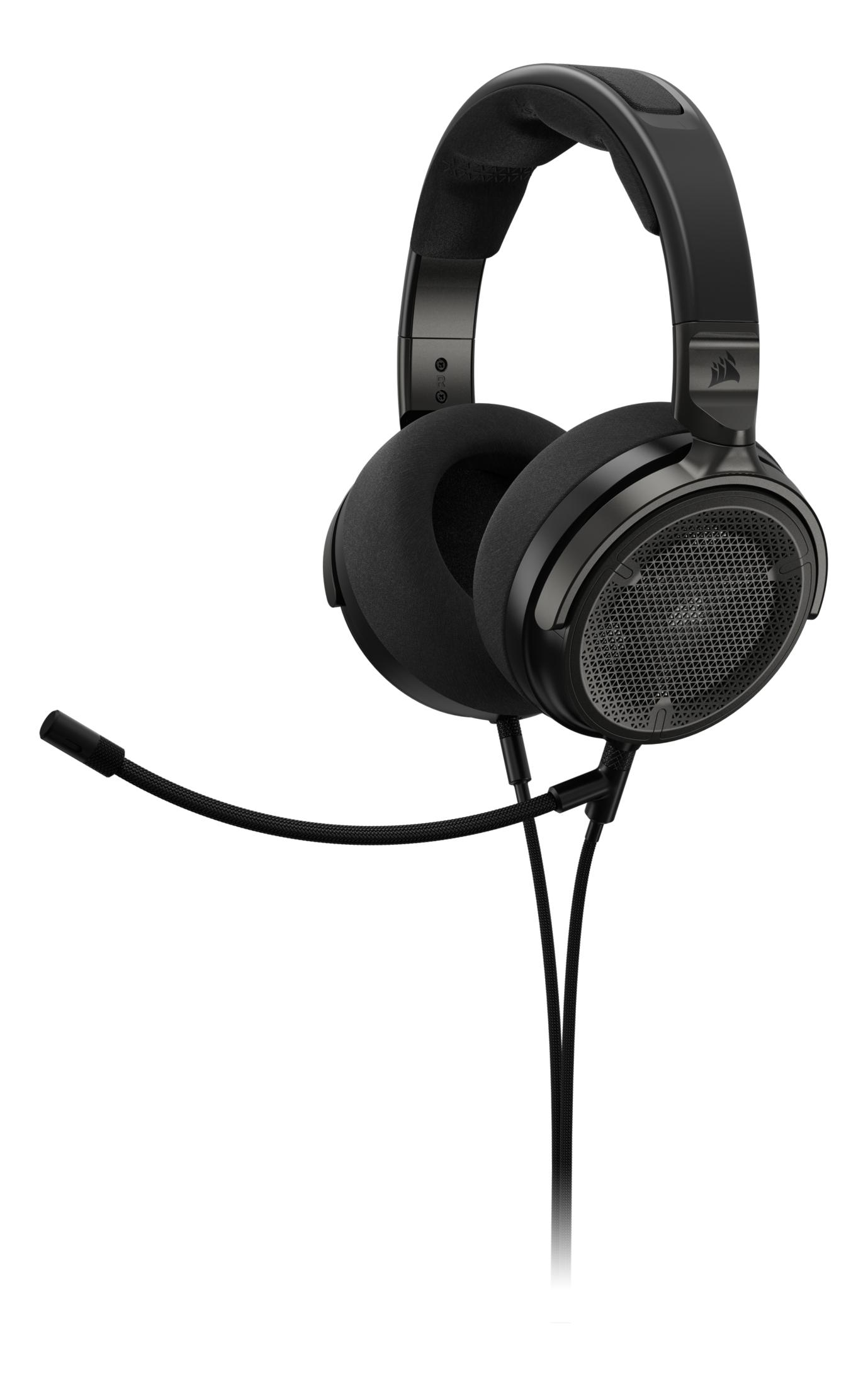 Czarne słuchawki gamingowe z mikrofonem i regulowanym pałąkiem.
