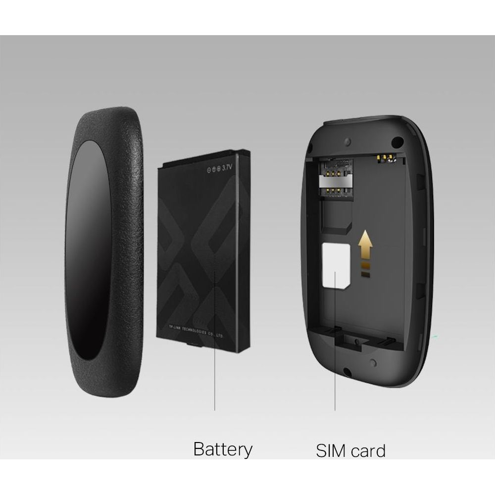 Una custodia nera, una batteria da 3,7V e uno slot per SIM.