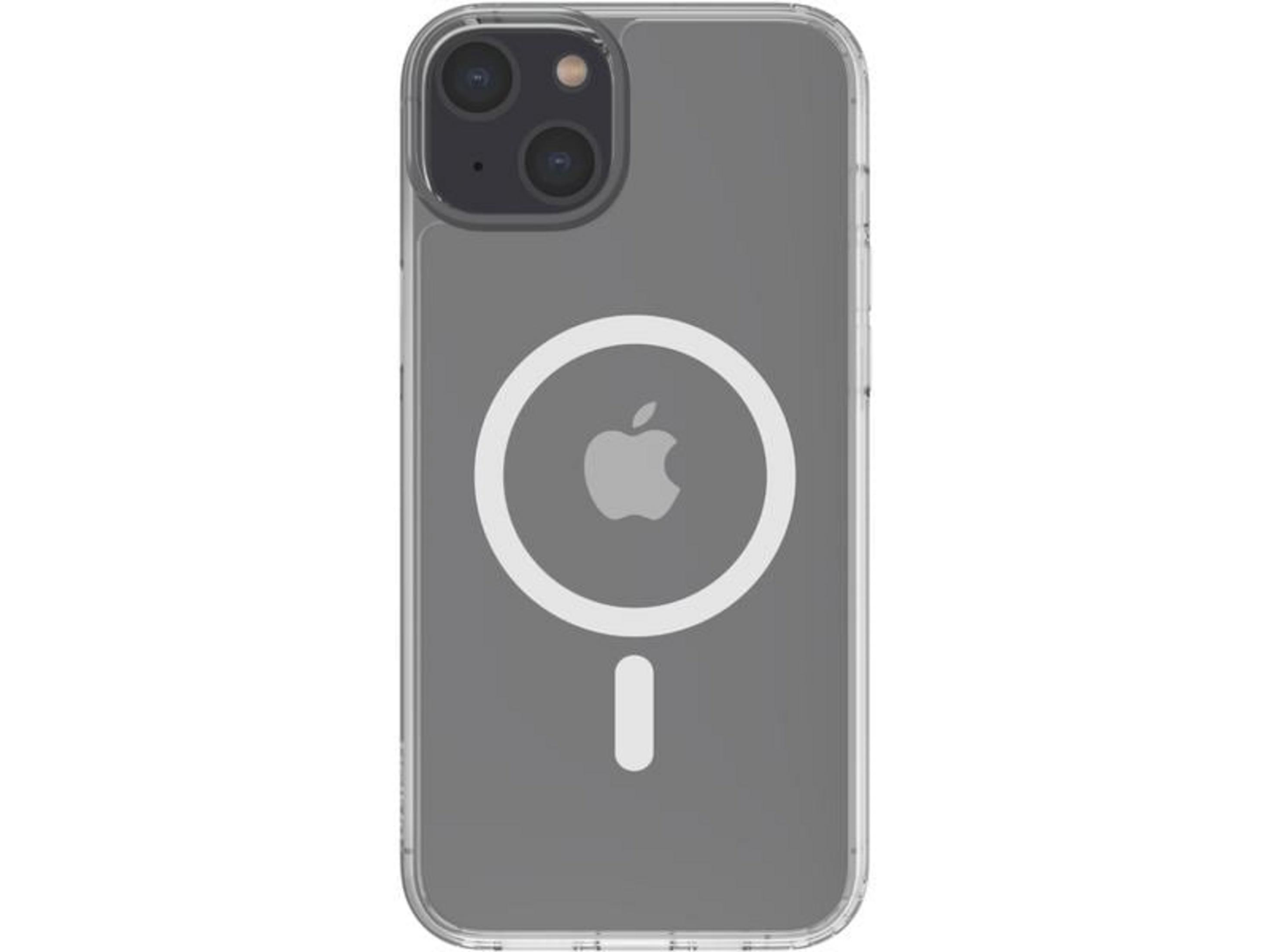 Custodia trasparente con logo Apple e anello magnetico.