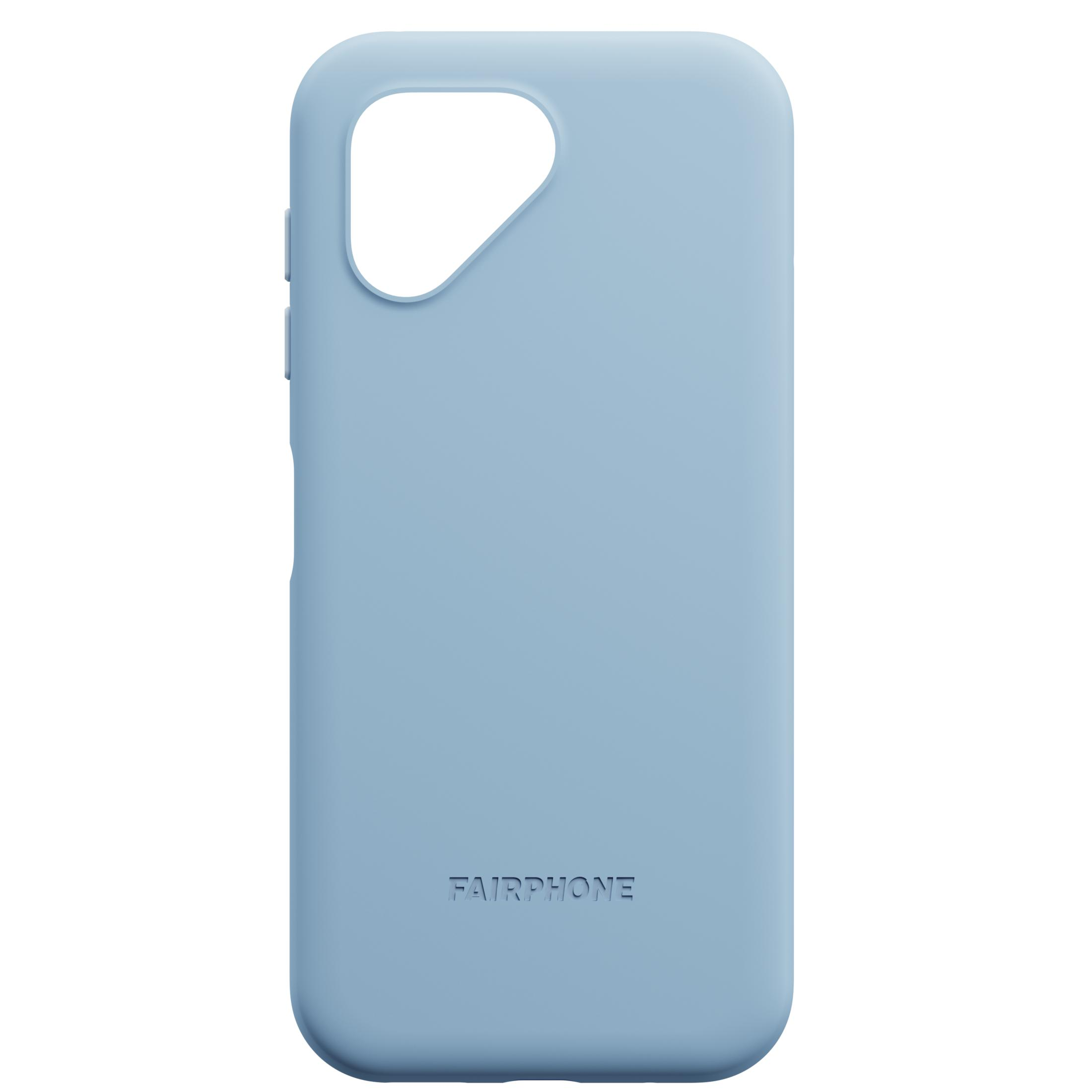 Custodia per telefono in gomma blu chiaro con logo Fairphone