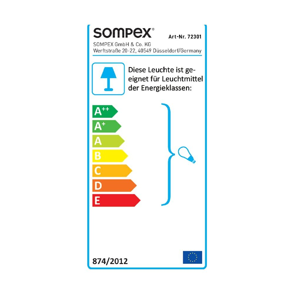 Energieeffizienzlabel für eine Leuchte von Sompex, Klasse A++ bis E.