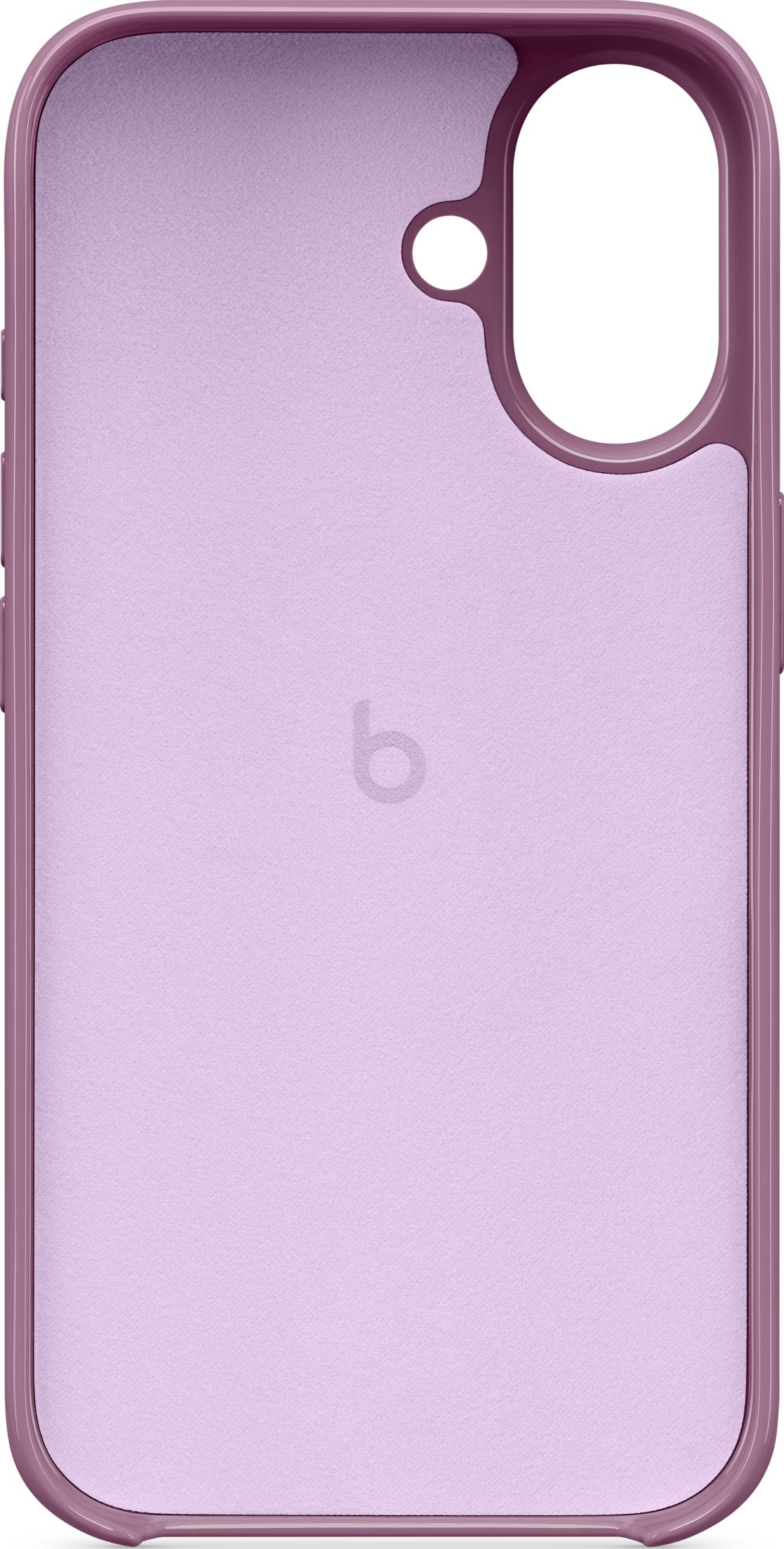 Purple phone case with camera cutout and a "b" logo.