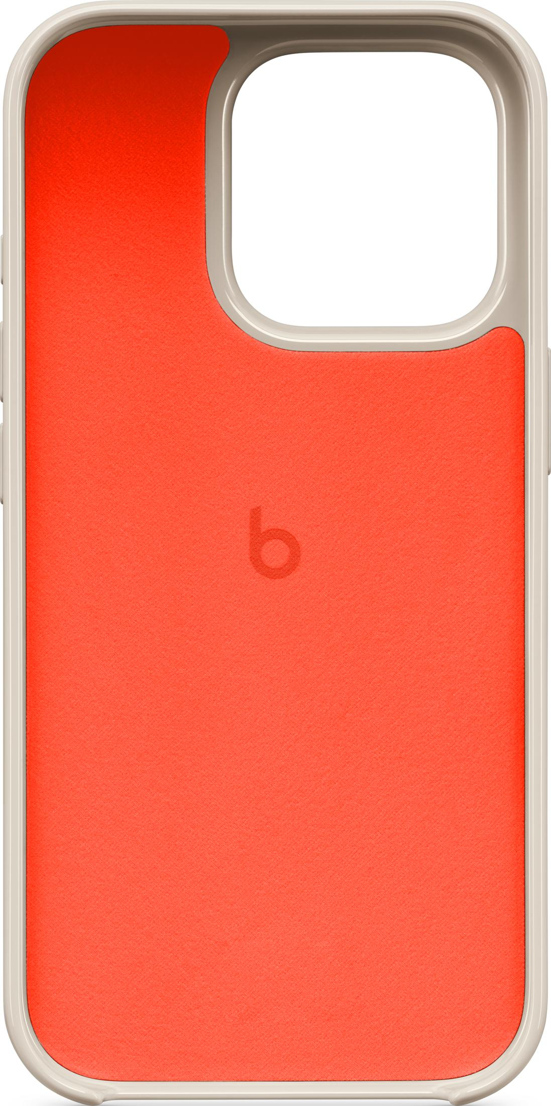 Orange Hülle mit hellem Rahmen und einem 'b'-Logo.